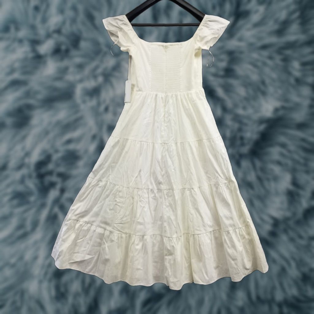Reformation NWT REFORMATION Back Zip Midi Dress White Short Sleeve Size 8 Off Shoulder Fit & Flare Women Dress Violet See All Pics Size 30" / US 8 / IT 44 - 1 Thumbnail