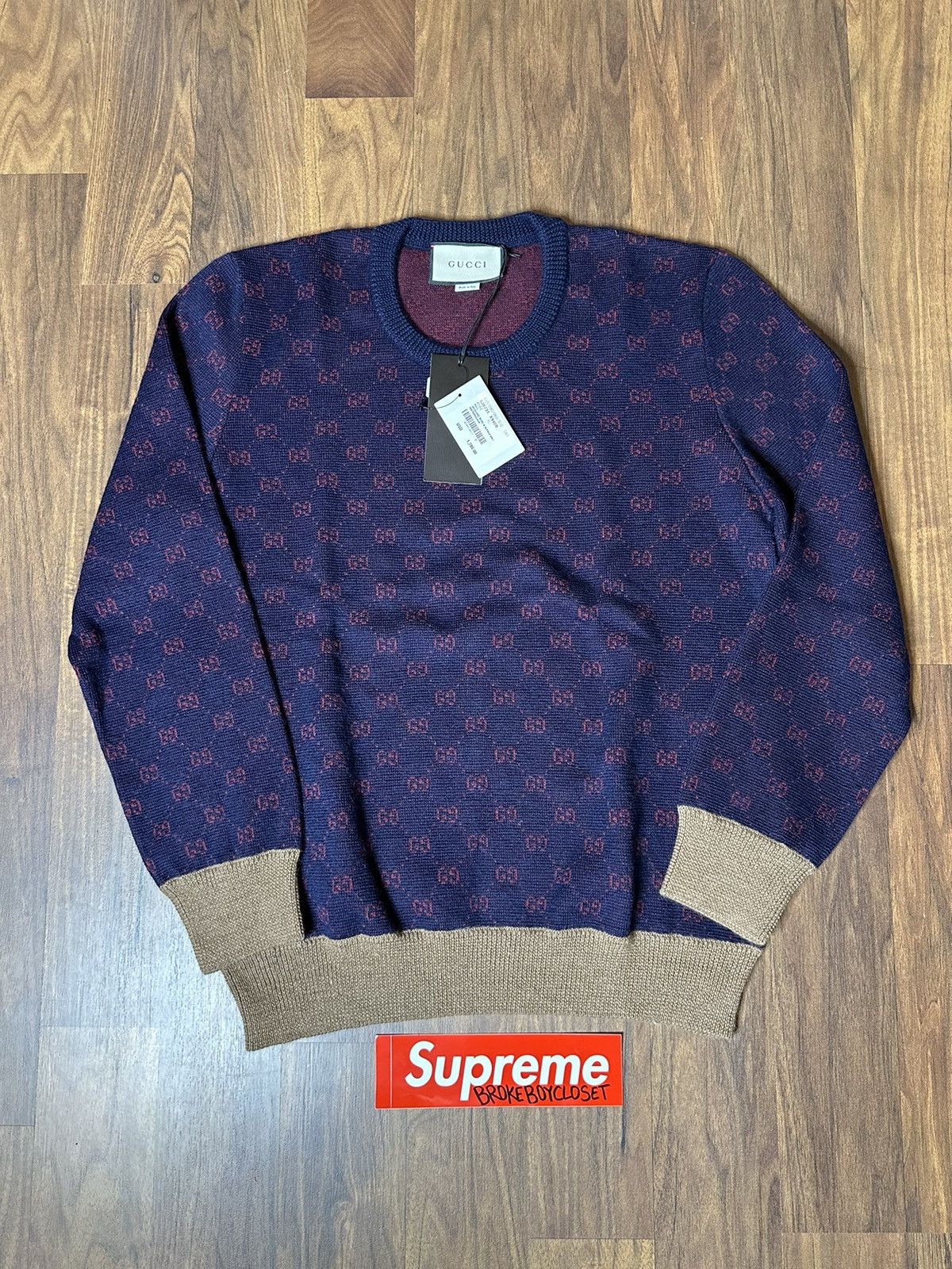 image of Gucci GG Monogram Wool Sweater in Navy, Men's (Size XL)