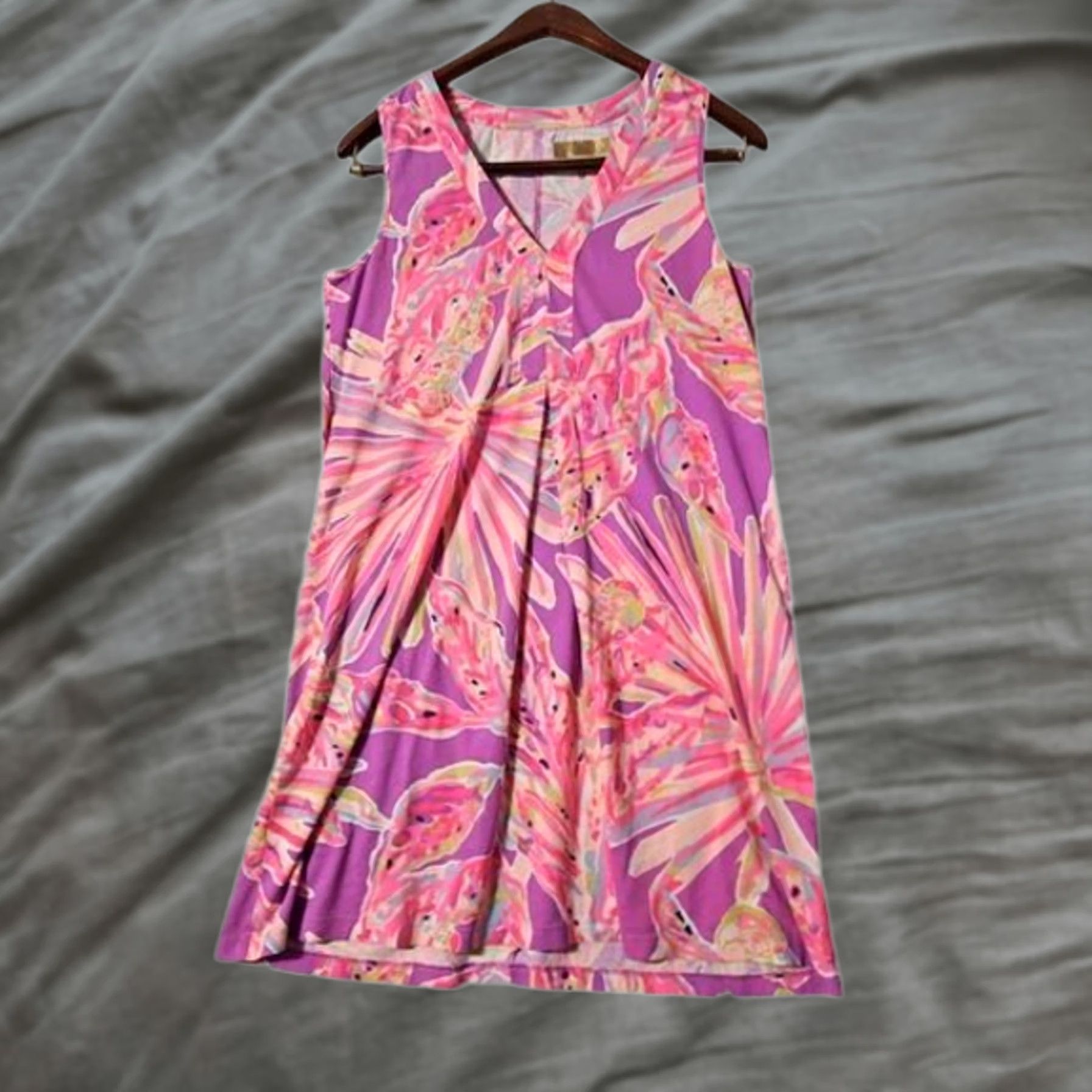Lilly Pulitzer Lilly Pulitzer Dress Womens Small V Neck Sleeve-less Amina Sunseekers Pink Swing Knee Length Size S / US 4 / IT 40 - 1 Thumbnail