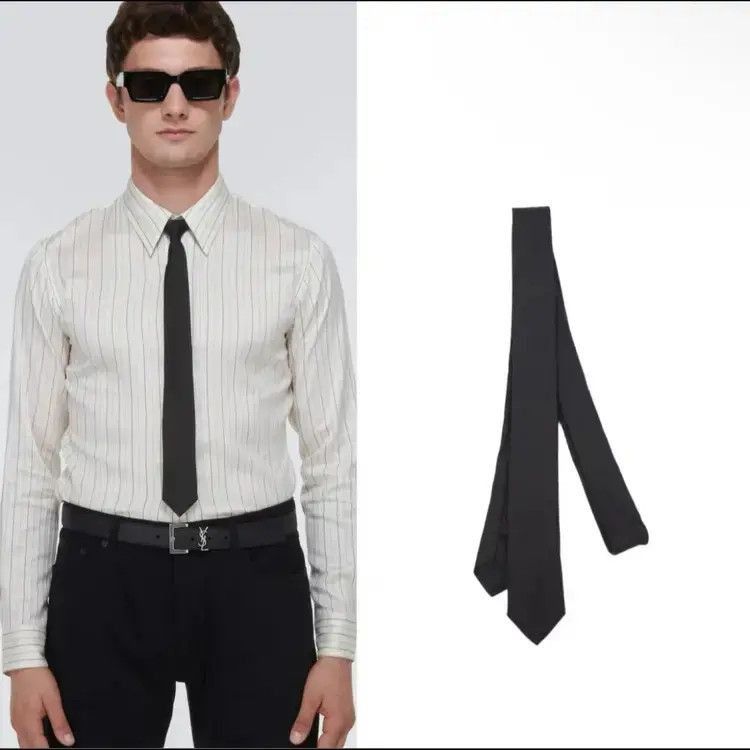 Saint Laurent Paris Saint Laurent Paris Skinny Woven Silk Tie-2505 Size ONE SIZE - 7 Thumbnail