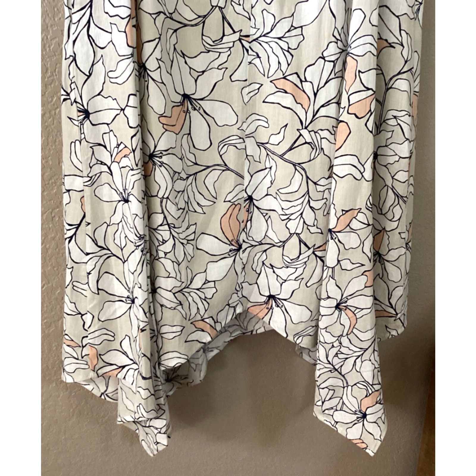 Jones New York Jones New York Linen Dress Women 12 Handkerchief Hem Sleeveless Floral Stone Combo Beige Knee Length A-Line Zip Placeholder? Size XL / US 12-14 / IT 48-50 - 3 Thumbnail