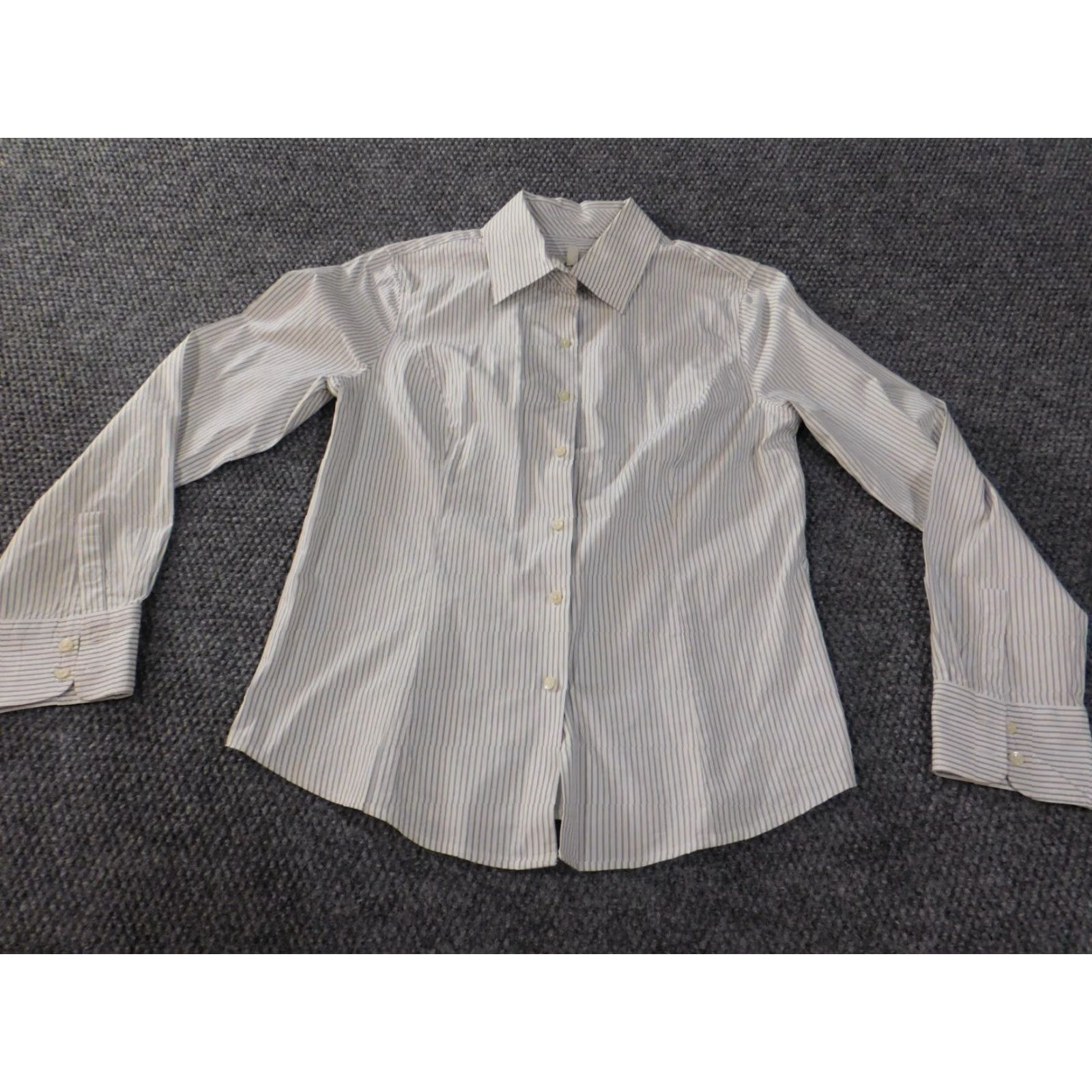 Talbots Talbots Button-Up Shirt Beige Striped Stretch Cotton Womens Size 10 Regular Classic Casual Pattern Striped Collared Button-Up Length Long Sleeve Knit? Size L / US 10 / IT 46 - 4 Thumbnail