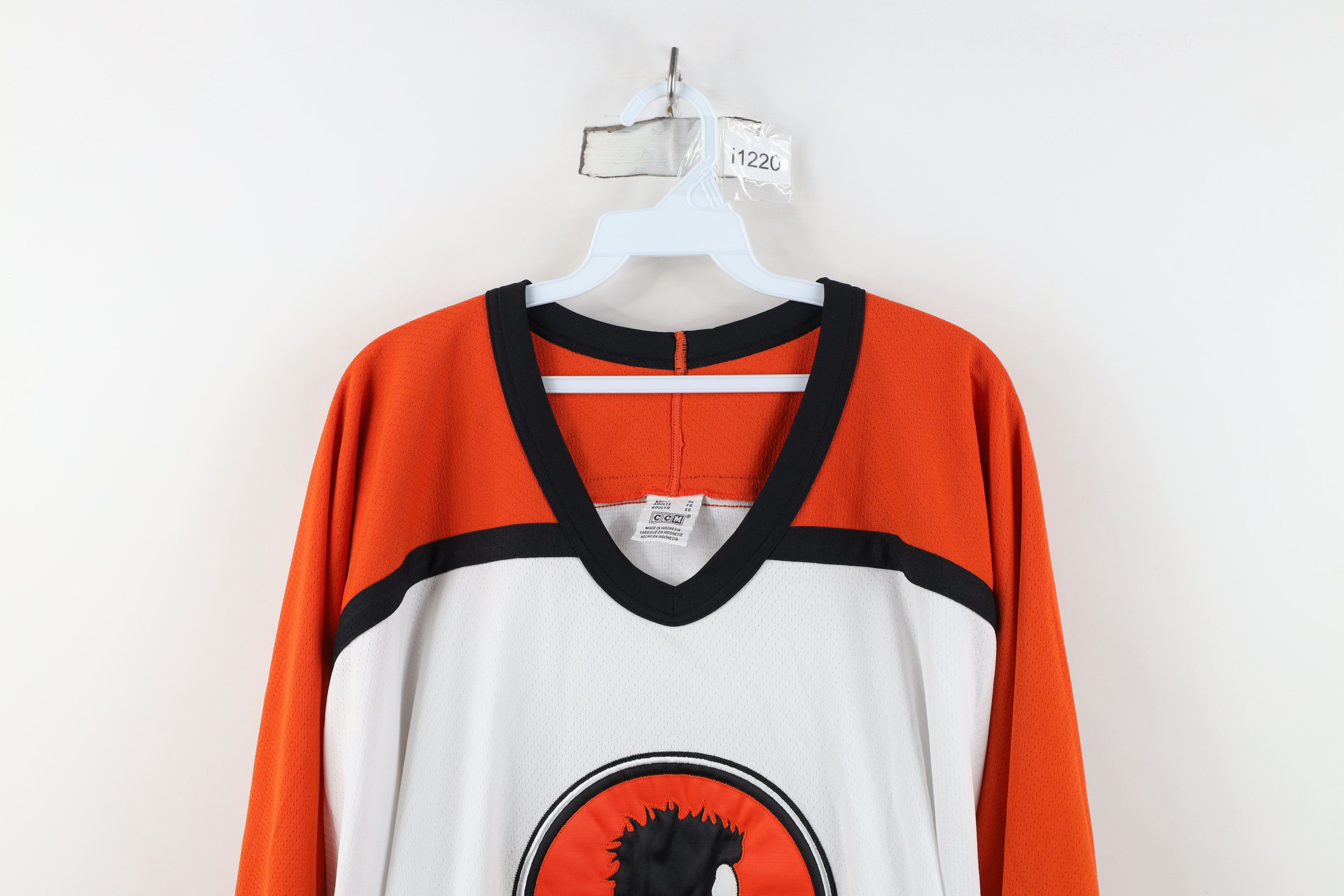 Ccm Vintage 90s CCM Mesh Hockey Jersey Orange White Polyester Size US XL / EU 56 / 4 - 2 Thumbnail