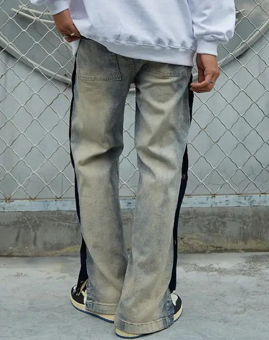 Japanese Brand Men's trendy side buttoned casual distressed jeans Size US 32 / EU 48 - 6 Thumbnail