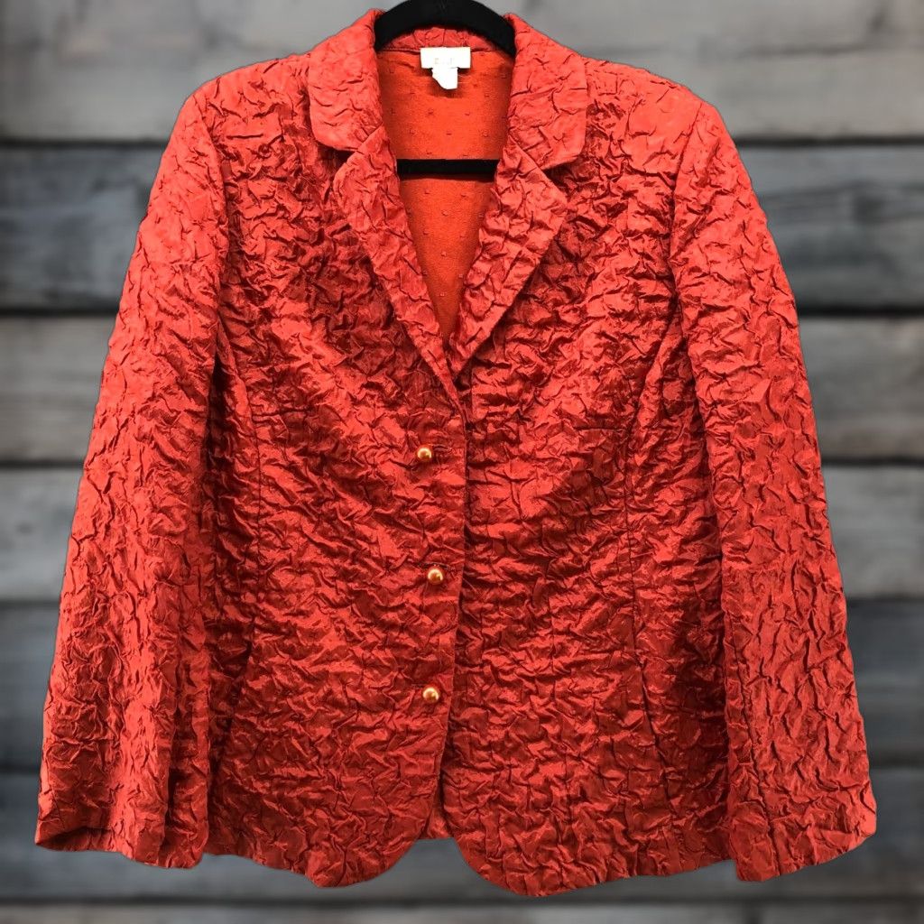 Vintage VINTAGE Blazer Shirt Womens L Brown Lightweight 80s 90s Rust Orange Crinkle Texture Pearl Buttons Size L / US 10 / IT 46 - 1 Thumbnail