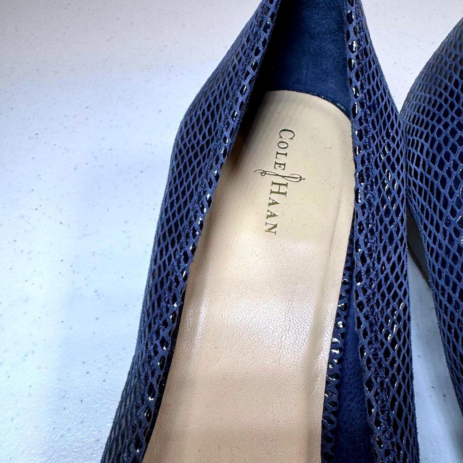 Cole Haan Cole Haan Navy Blue Peep-Toe Wedge Heels Size US 10 / IT 40 - 2 Thumbnail