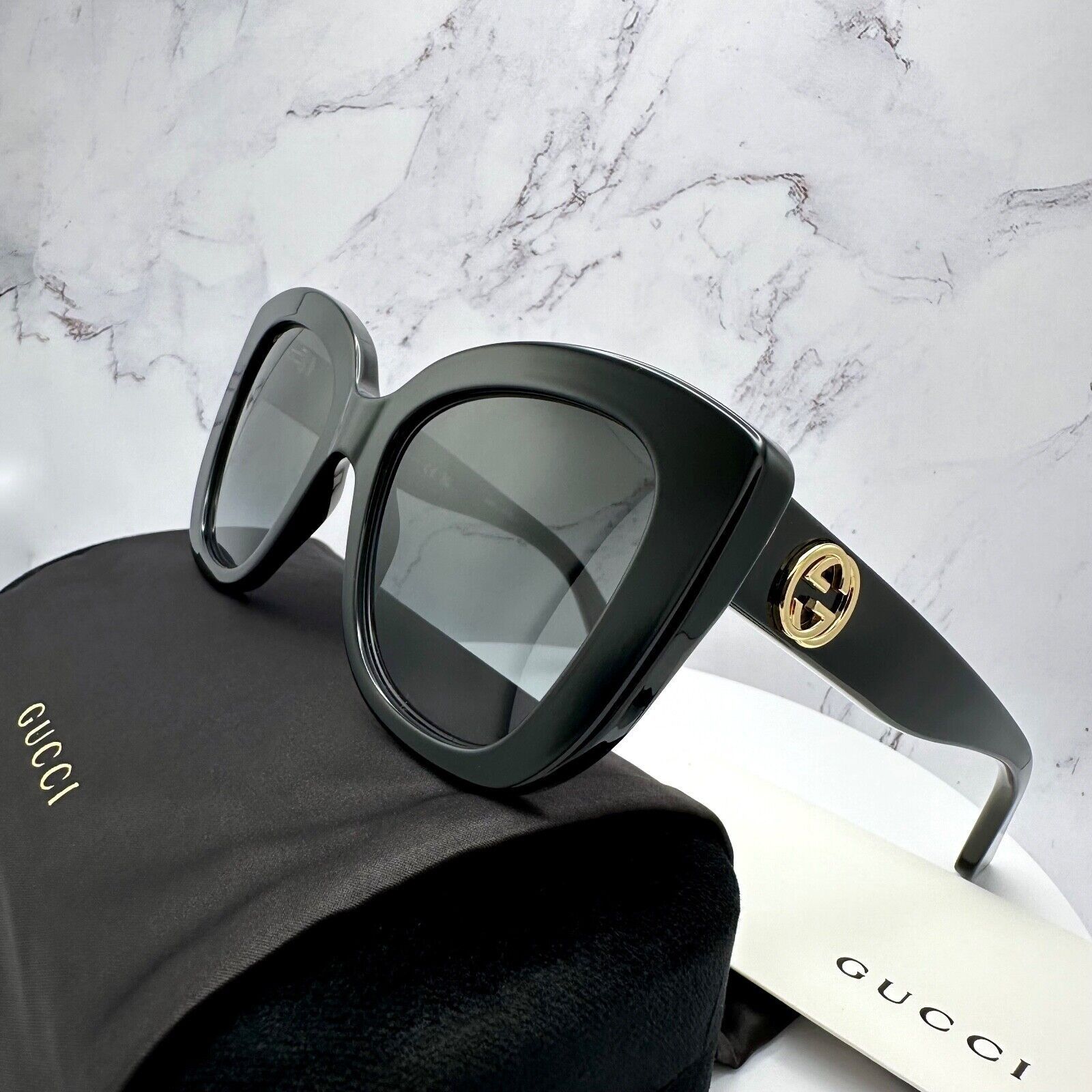 Gucci New Gucci Sunglasses Black Cat Eye Gold GG Metal Logo Size ONE SIZE - 5 Thumbnail