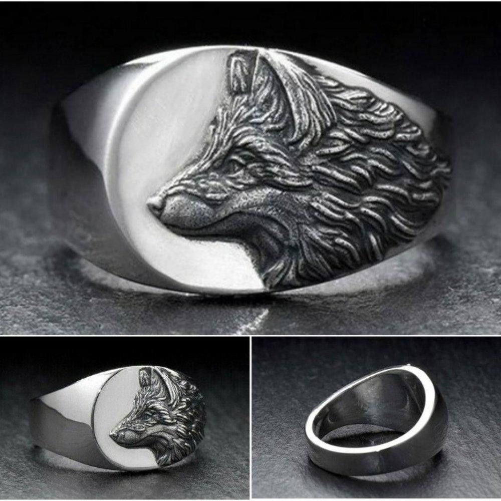 Designer 925 Sterling Silver Vintage Carved Wolf Head Ring - Size 8 Size ONE SIZE - 9 Thumbnail