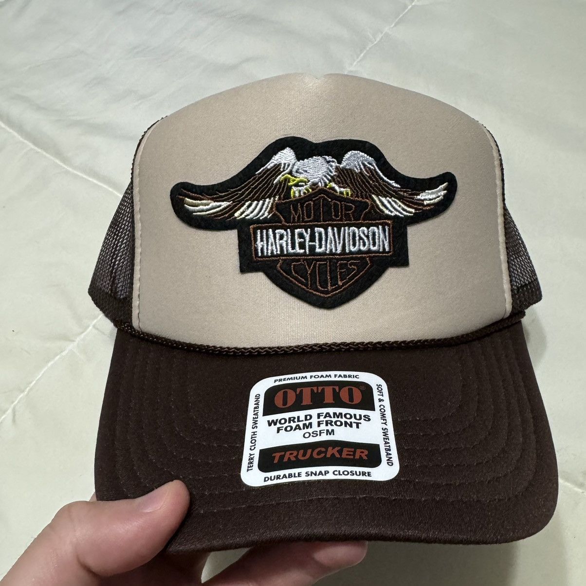 Vintage Brown Tan Harley Davidson Trucker Hat Size ONE SIZE - 2 Thumbnail
