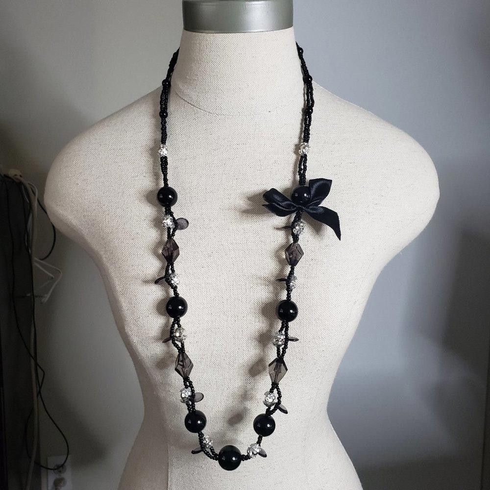 Designer Black Bead and Bow 36" Single Strand Necklace Size ONE SIZE - 1 Thumbnail