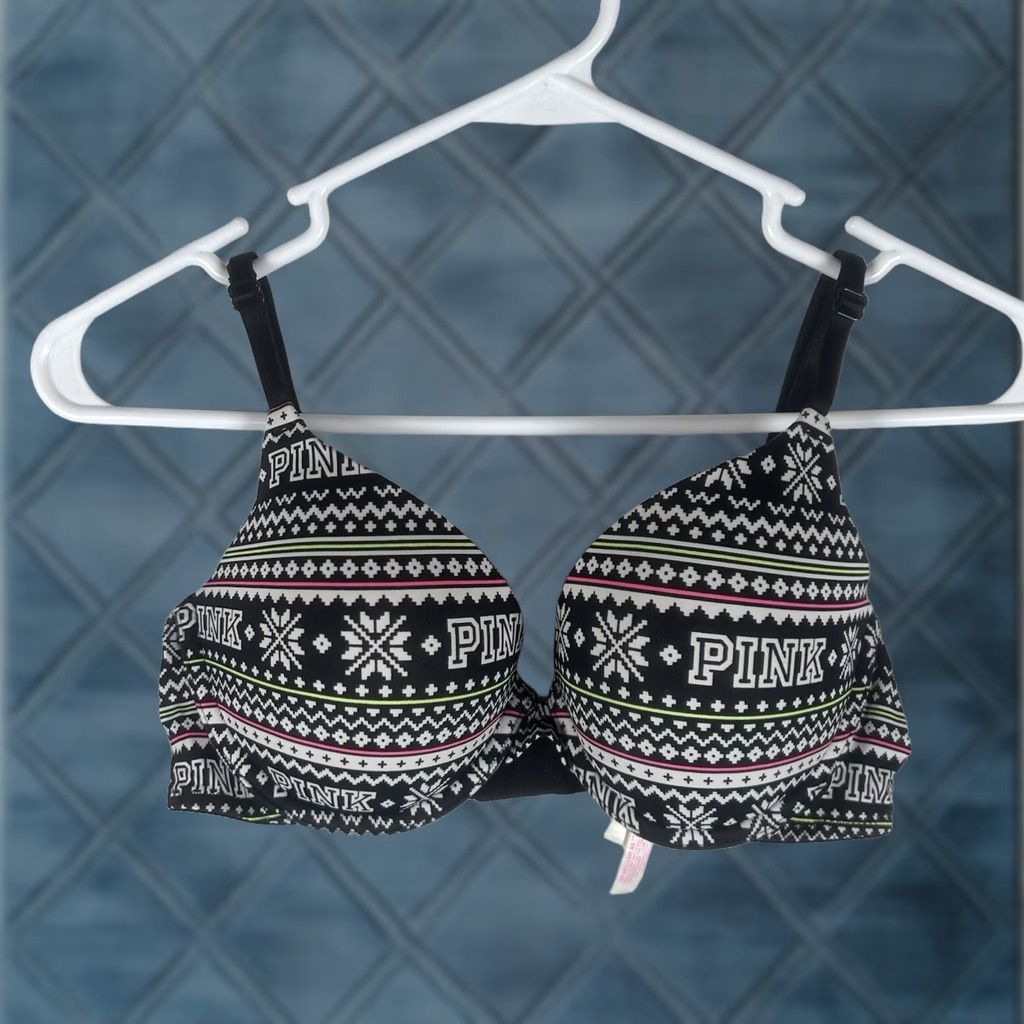 Victoria's Secret Victoria's Secret Pink Wear Everywhere Push Up Bra 34C Striped Grey Ladies Handle Vintage No Sculpted Underwire Adjustable Hook & Eye Size ONE SIZE - 1 Thumbnail