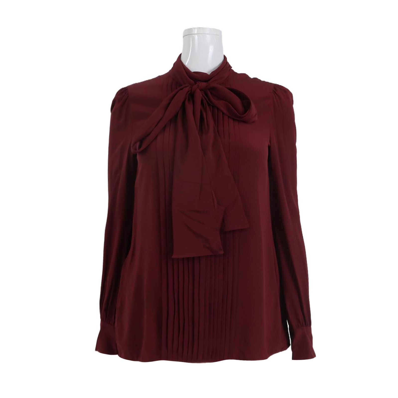 Prada Burgundy Silk Bow Tie Long Sleeve Top 0089