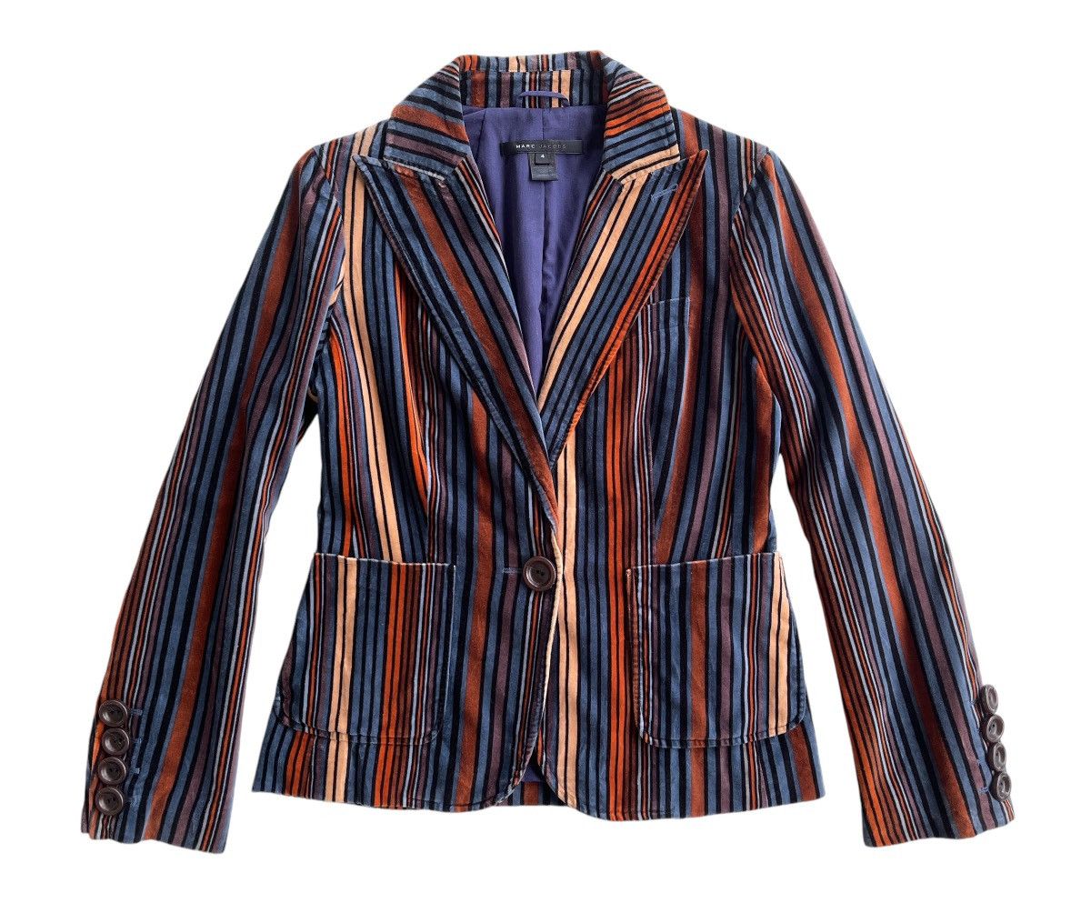 Marc Jacobs Marc Jacobs Rainbow Stripe Velvet Coat Size S / US 4 / IT 40 - 2 Thumbnail
