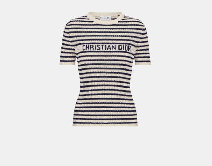 o1w1db10925 444S15 Short-Sleeved Sweater in White/Navy Blue