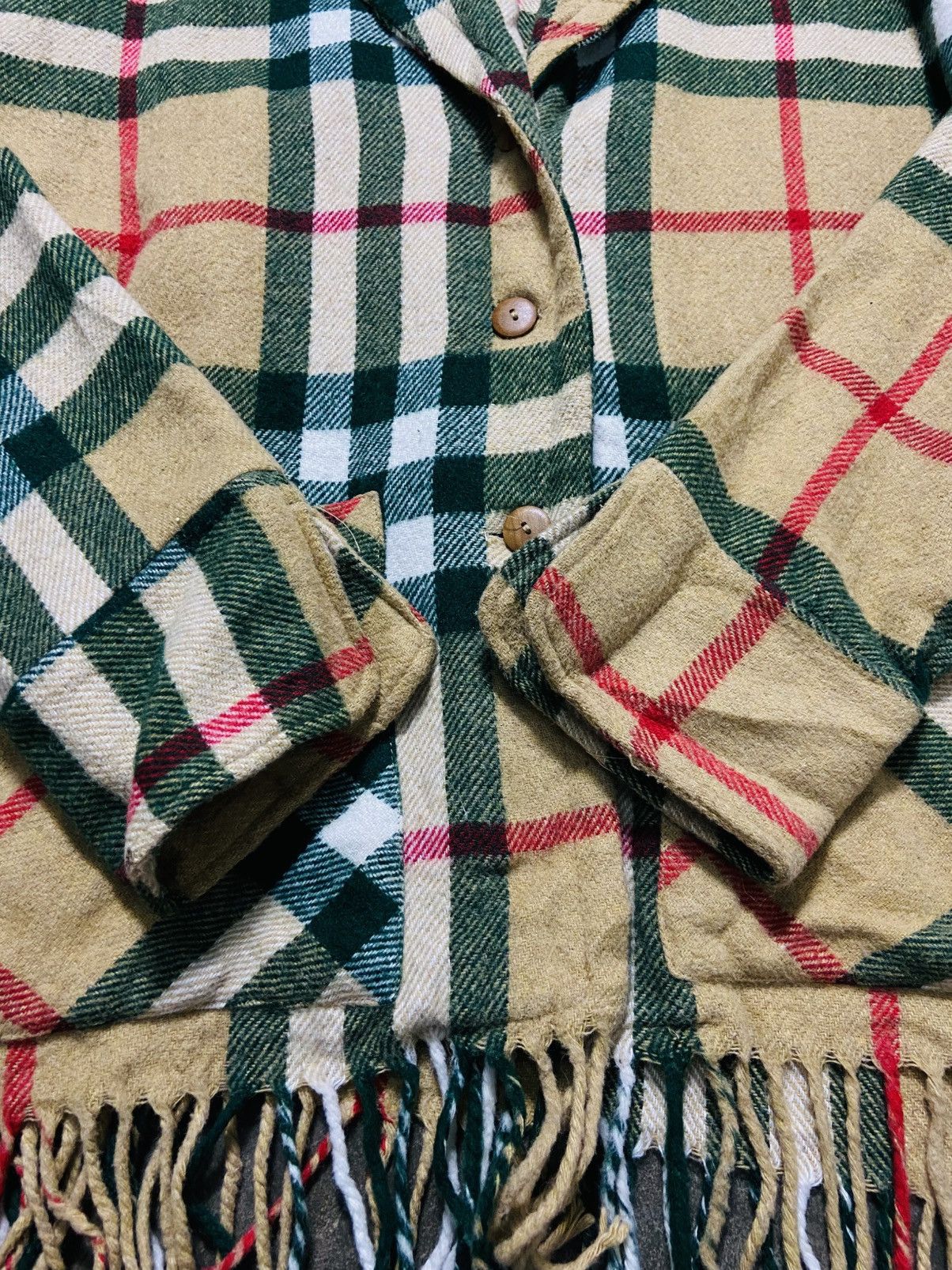 Sisley Vintage Sisley Plaid Fringe Shawl Collar Jacket Coat Size L / US 10 / IT 46 - 7 Thumbnail