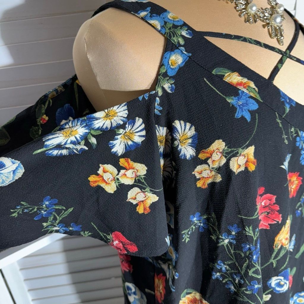 Vintage hippie blouse boho black red floral cold shoulder sz 3X Size 3XL / US 20-22 - 7 Thumbnail