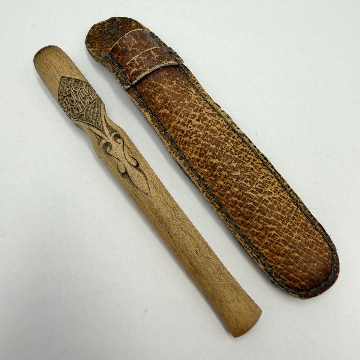 Vintage Vintage Pipe Hutsul Carved Wooden Holder With Leather Case Size ONE SIZE - 1 Thumbnail