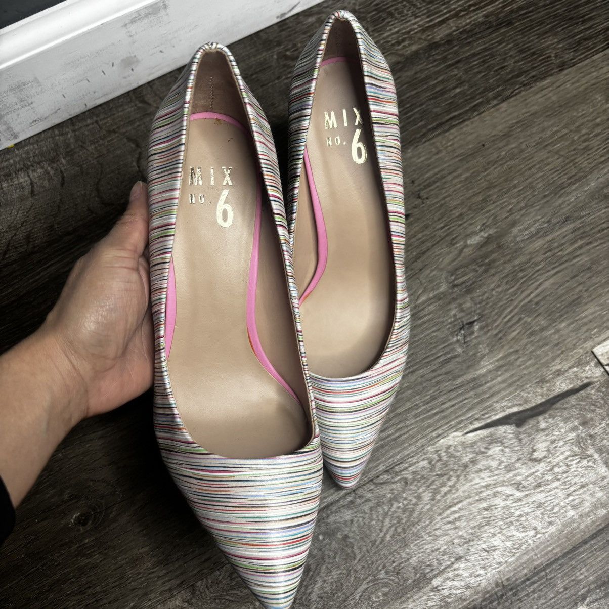 Vintage Mix No. 6 Striped Pink Pointed Toe High Heels Shoes Women's Size US 8 / IT 38 - 2 Thumbnail