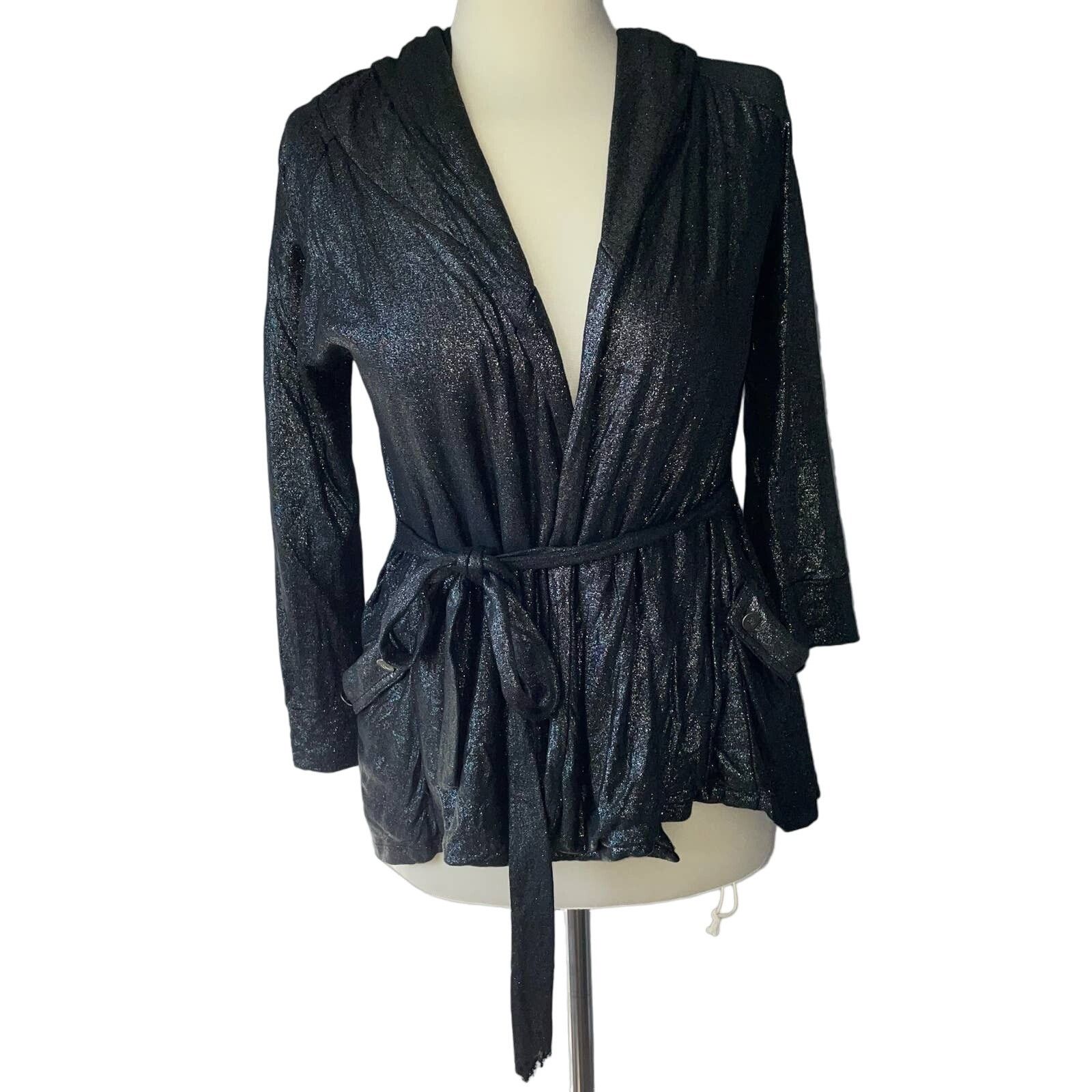 Juicy Couture Juicy Couture Black Wrap Top S Shimmer Y2K Belted Hooded Size S / US 4 / IT 40 - 1 Thumbnail