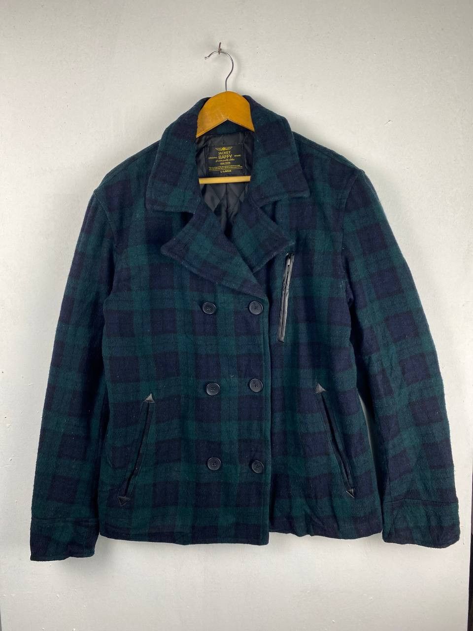 baffy double breast checkered wool jacket