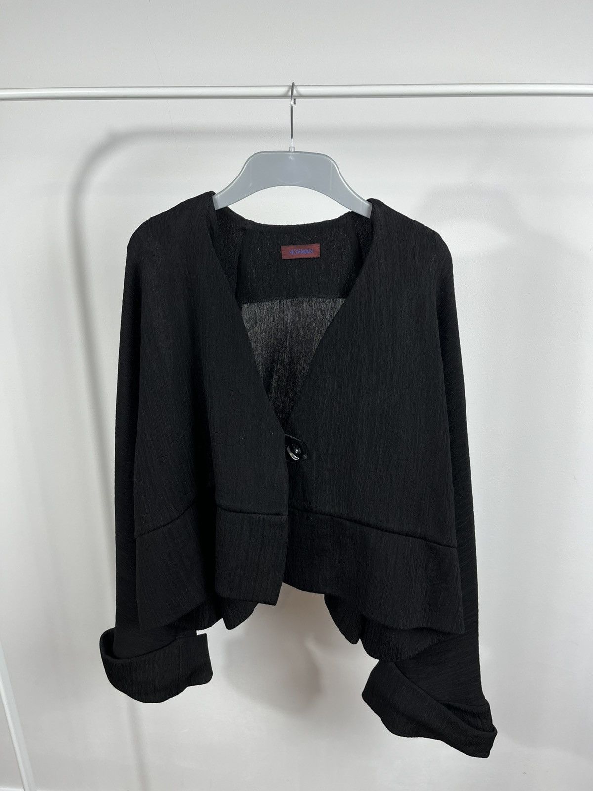 Japanese Brand Hovman Draped Cropped Jacket in Textured Black Fabric Size M / US 6-8 / IT 42-44 - 2 Thumbnail