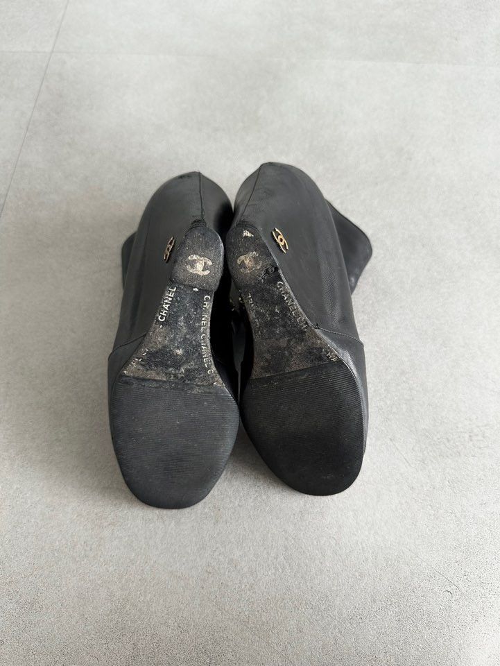 Chanel Chanel Archive CC Logo Black & Gold Cap-Toe Wedge Boots Size US 6 / IT 36 - 9 Thumbnail