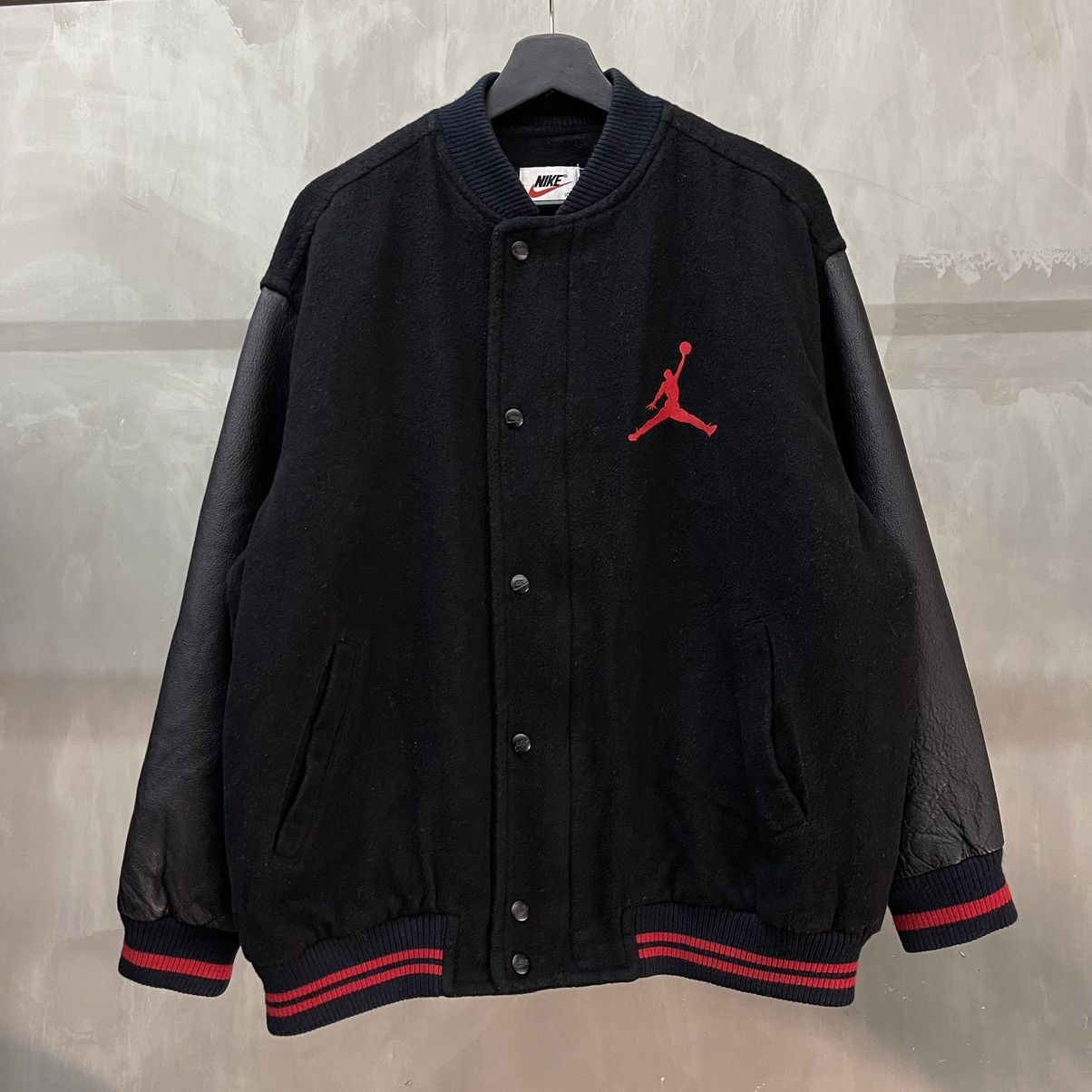 image of Jordan Nike Vintage “Jordan Jumperman” Varsity Jacket in Black, Men's (Size Large)