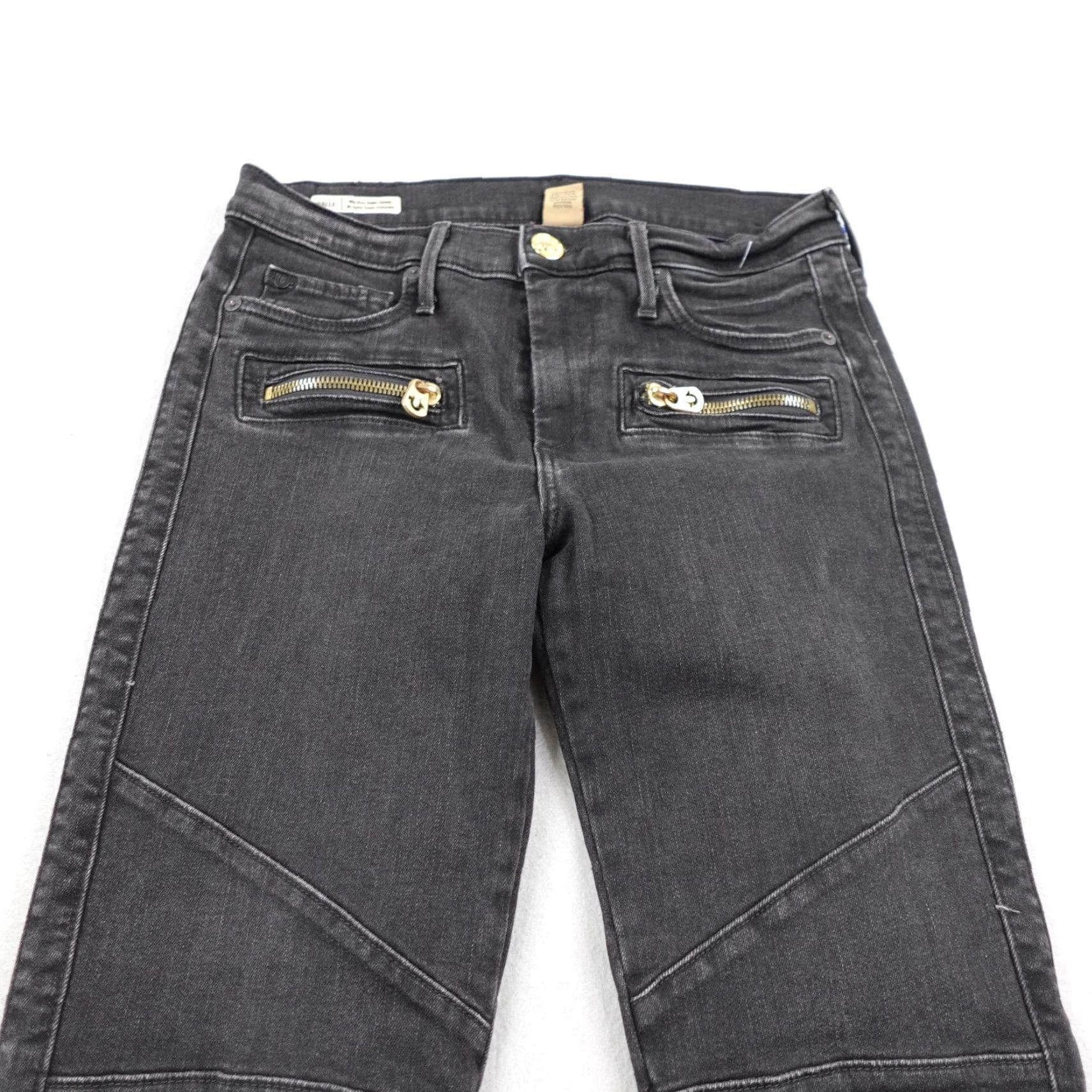 True Religion True Religion Jeans 29 Black Halle Mid Rise Super Skinny Moto Ankle Zip Womens Size 29" - 2 Thumbnail