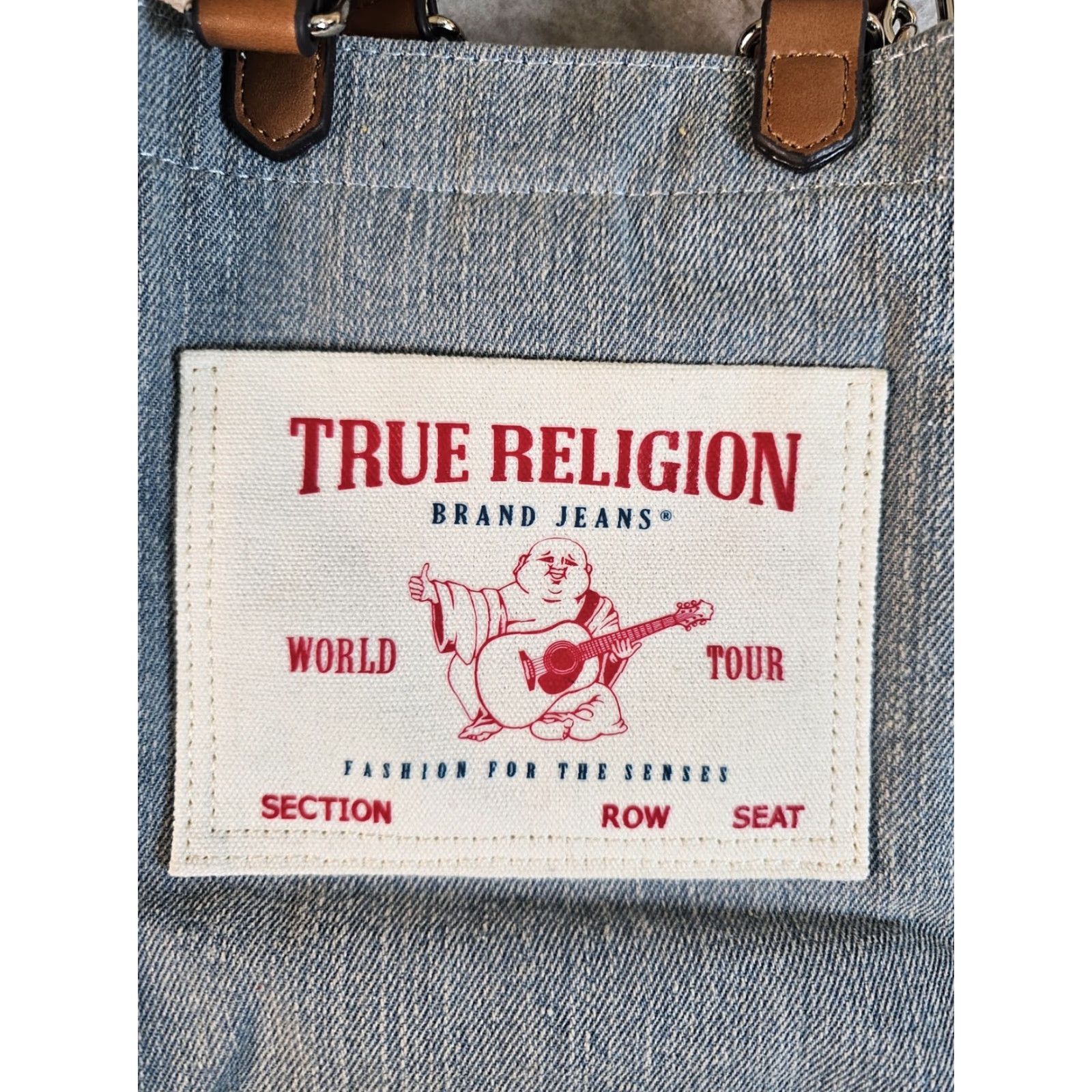 True Religion TRUE RELIGION Mini Tote Crossbody Denim Bag 8in 7in 4in Blue White Ivory Lining Removable Embroidered Strap Adjustable Strap Womens Vintage No N/A Size ONE SIZE - 3 Thumbnail
