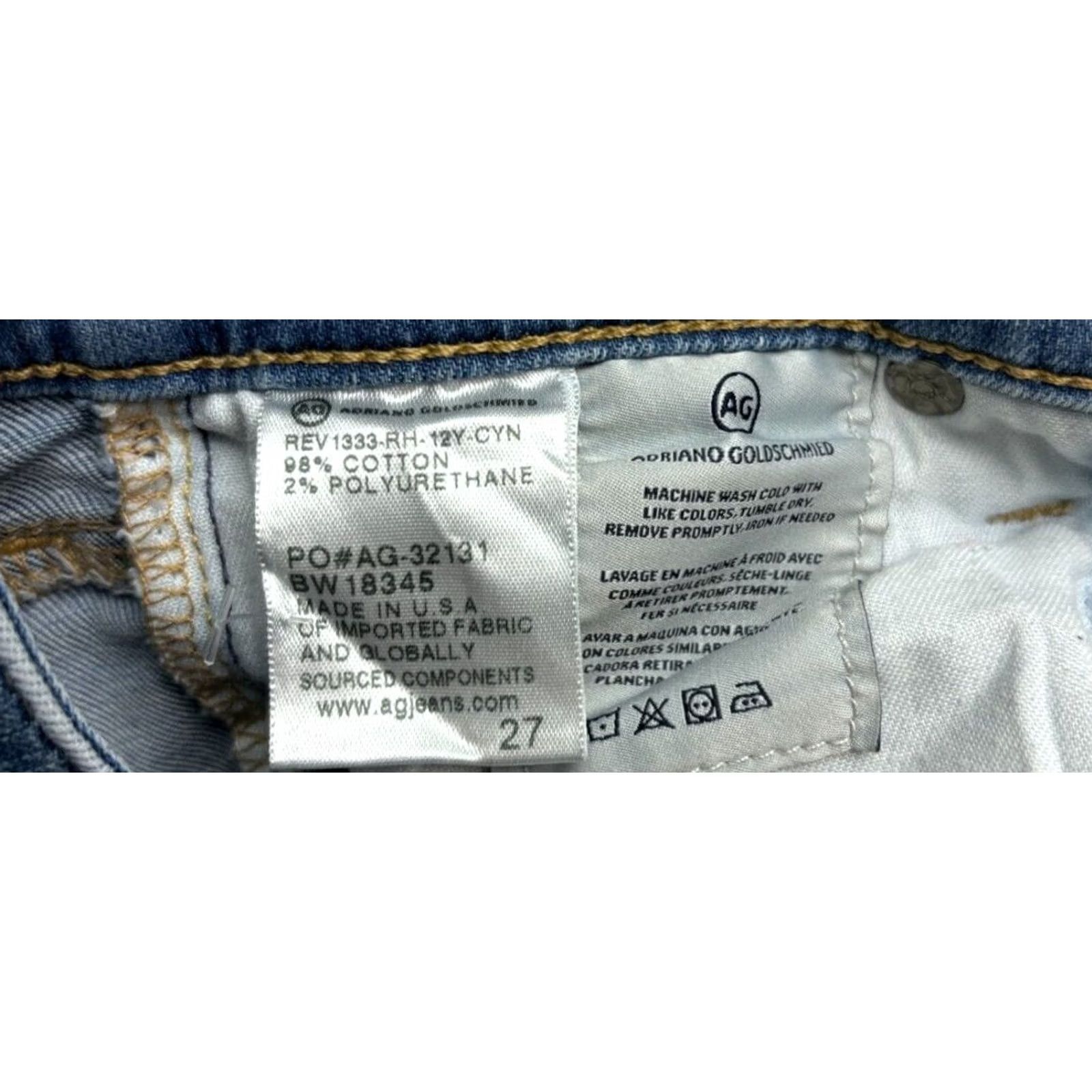 Vintage AG Adriano Goldschmied Jeans Women Blue Distressed Skinny Cigarette Size 27 Fit(28x26) Size 27" / US 4 / IT 40 - 7 Thumbnail