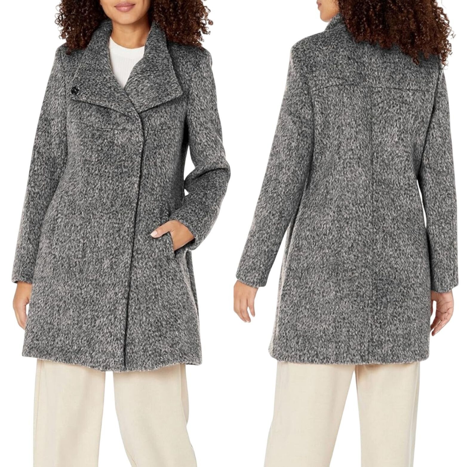 Kenneth Cole Kenneth Cole Womens Asymmetrical Pressed Boucle Wool Coat M Size M / US 6-8 / IT 42-44 - 2 Thumbnail