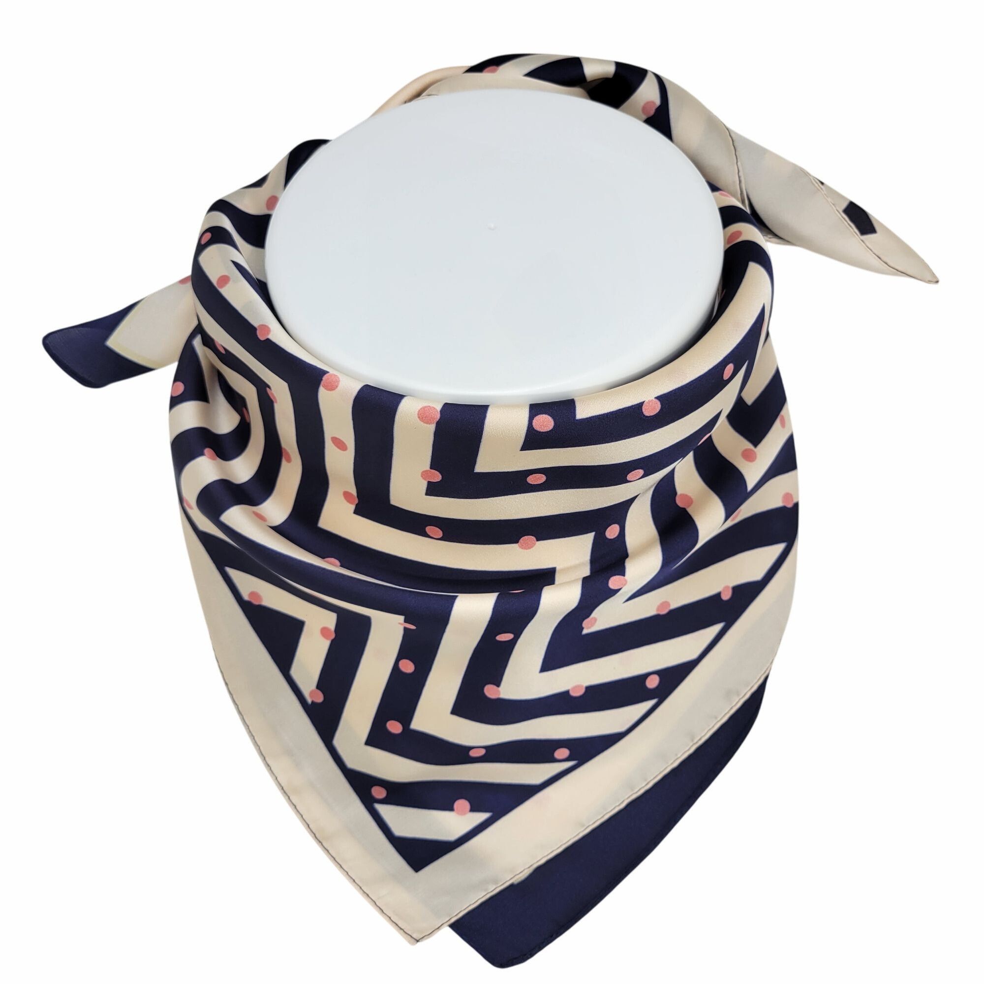 Other ⭐New Elegant Silky Satin Scarf Handkerchief blue Beige lines Size ONE SIZE - 2 Thumbnail