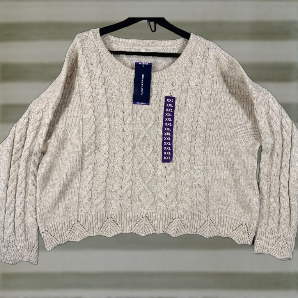 Lucky Brand Lucky Brand Sweater Womens 2XL Beige Gold Flecks Cable Knit Pullover NWT Size XXL / US 16-18 / IT 52-54 - 1 Thumbnail