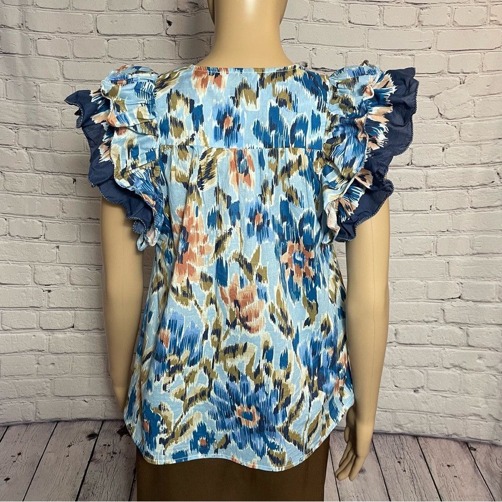 House of Harlow NWT New House Of Harlow Zoey Flutter Sleeve Cotton Blue Blo Size S / US 4 / IT 40 - 4 Thumbnail