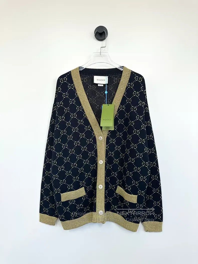 Gucci Gucci Black gold silk double G full print knitted cardigan Size US S / EU 44-46 / 1 - 1 Thumbnail
