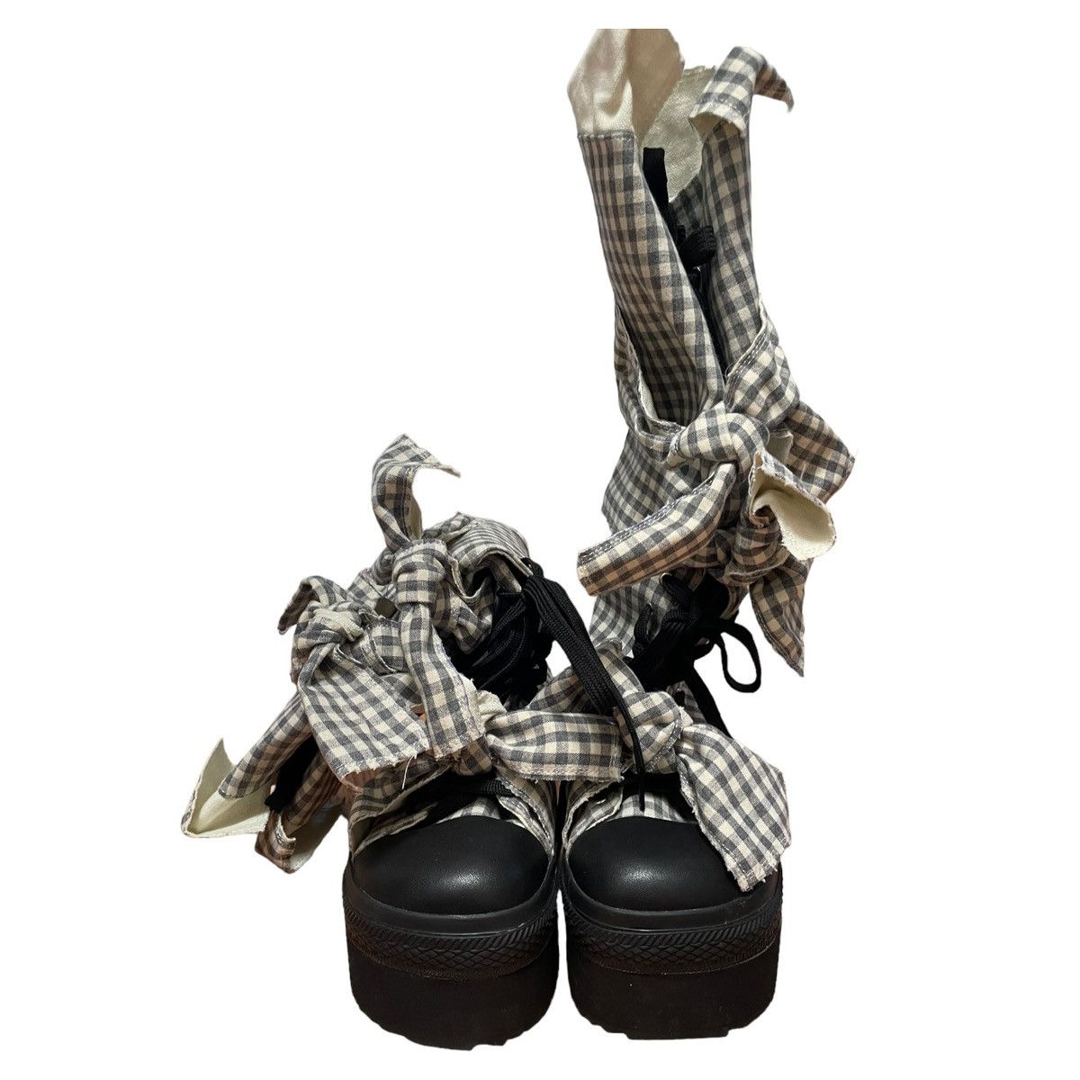 Designer × Japanese Brand Checkered bowtie platform boots Size US 8.5 / EU 41-42 - 2 Thumbnail