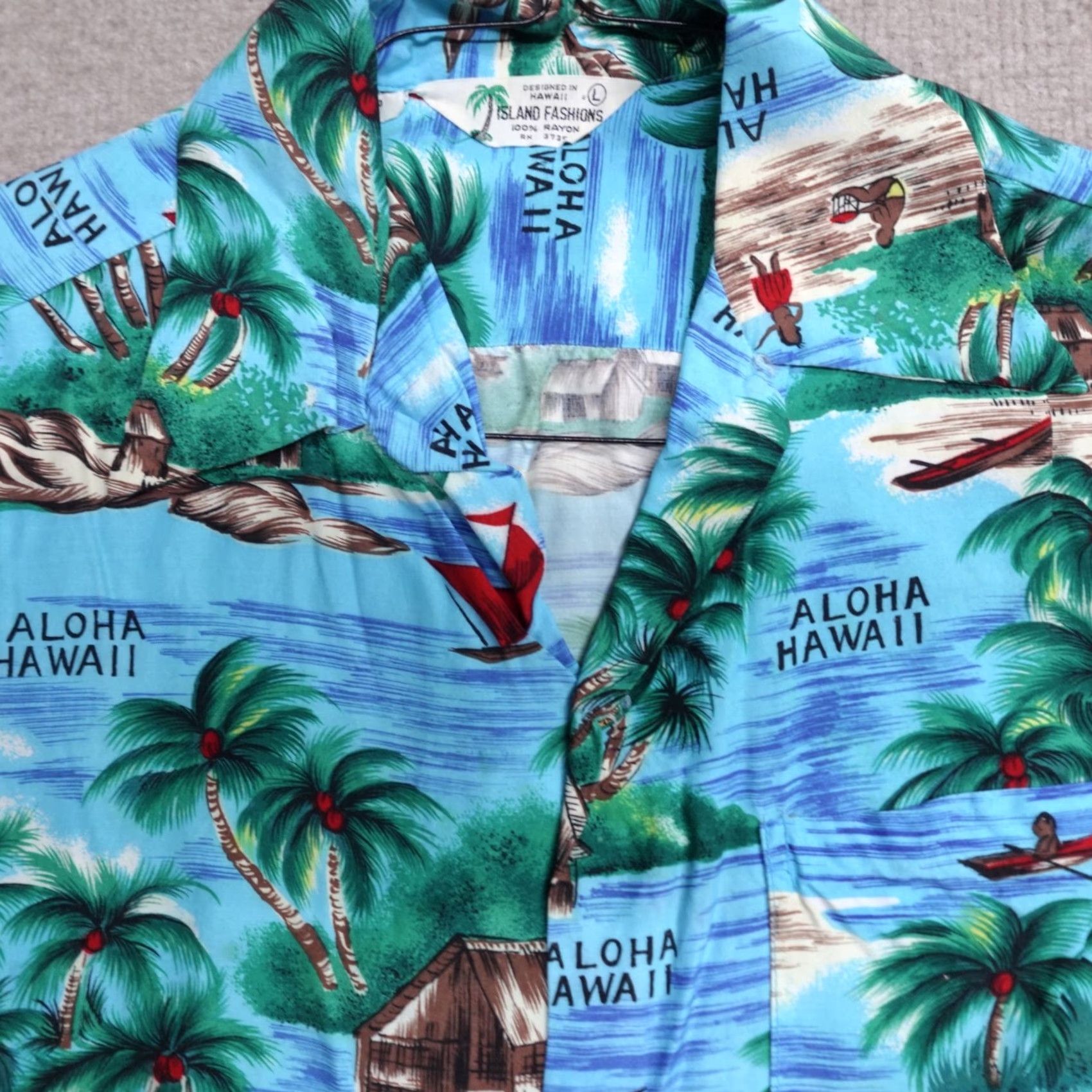 Vintage VINTAGE American Vintage Hawaiian Shirt Mens Button-Up Short Sleeve Blue Floral 70s Medium Rainbow Hawaii Aloha Size US M / EU 48-50 / 2 - 2 Thumbnail