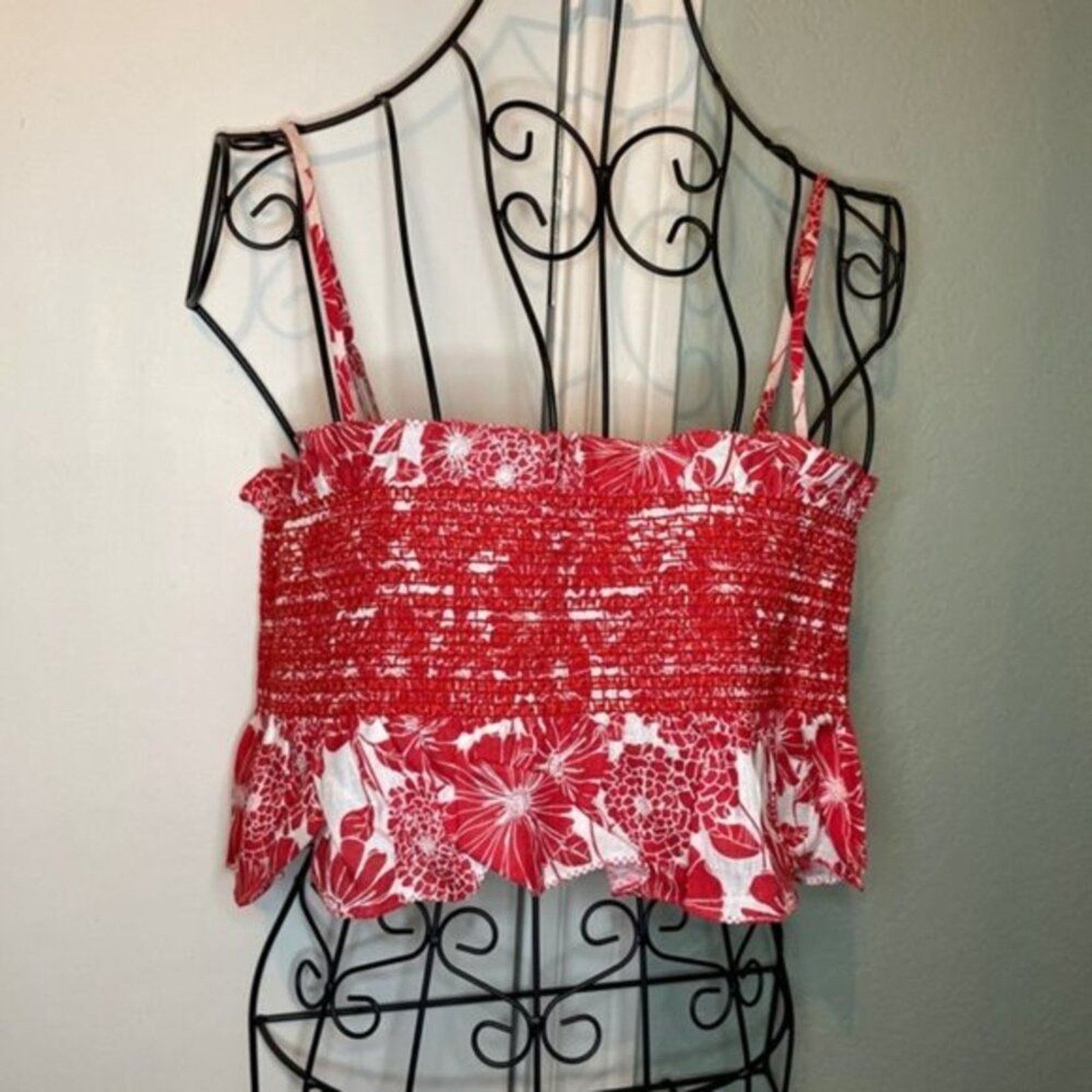 Lisa Marie Fernandez Lisa Marie Fernandez Cropped smocked printed voile top red Size L / US 10 / IT 46 - 4 Thumbnail