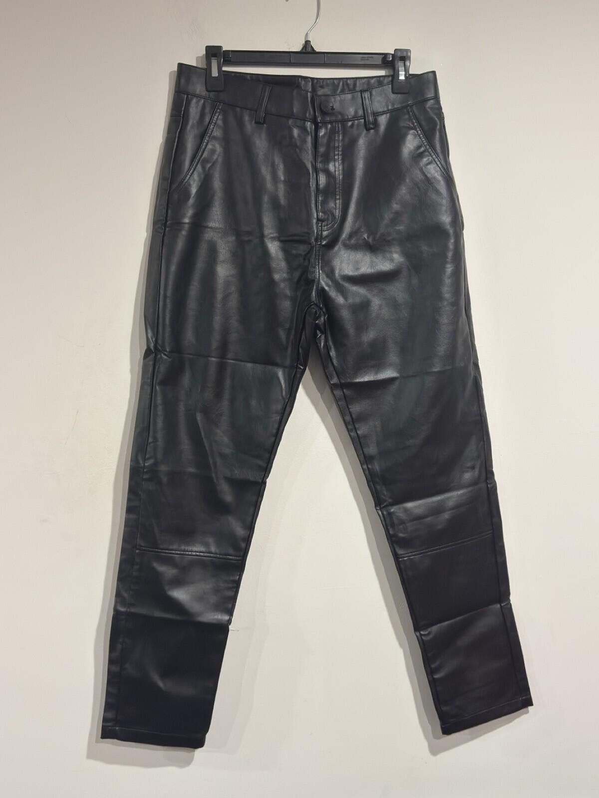 The Unbranded Brand Black Faux Leather Pants Womens Straight Leg High Waist M Size 32" / US 10 / IT 46 - 2 Thumbnail