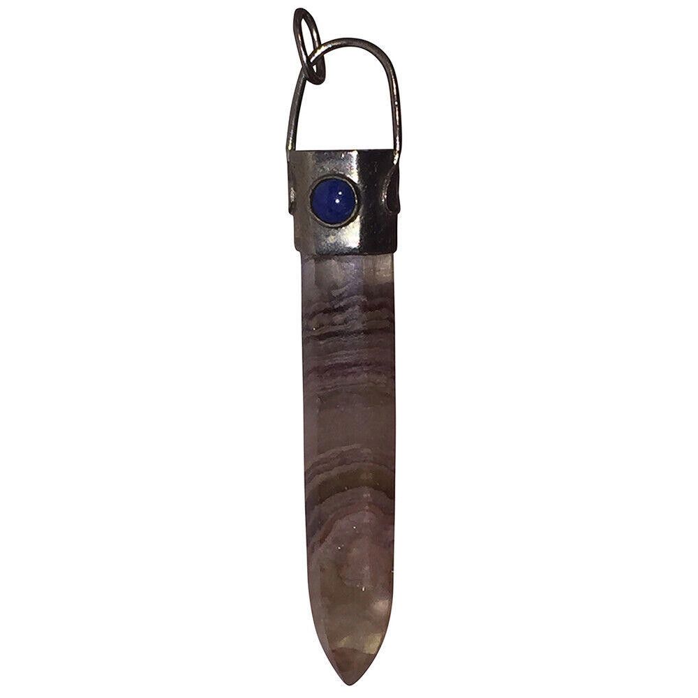 Sterling Silver Large Sterling Agate and Lapis Crystal Pendant Point Size ONE SIZE - 1 Thumbnail