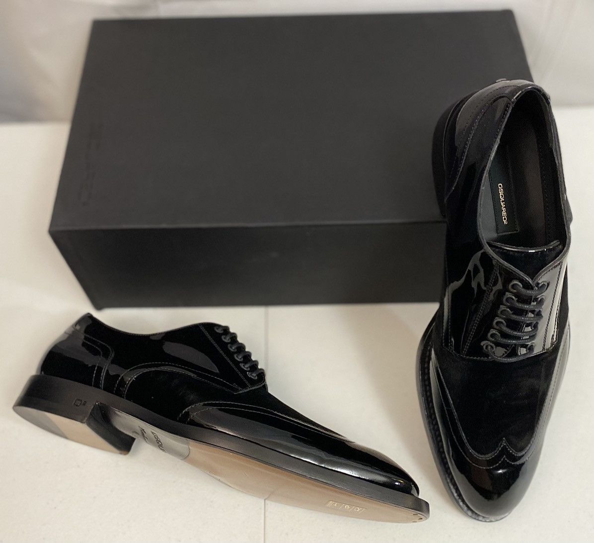 Dsquared2 Dsquared2 🇮🇹 Black Patent/Velvet Handmade Derby 7.5 NEW Size US 7.5 / EU 40-41 - 3 Thumbnail