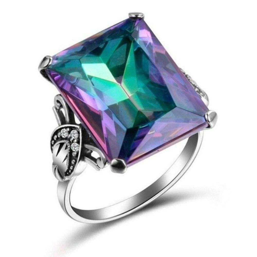 Designer Huge Rectangle Rainbow Mystic Topaz Vintage Silver Ring Size ONE SIZE - 9 Thumbnail
