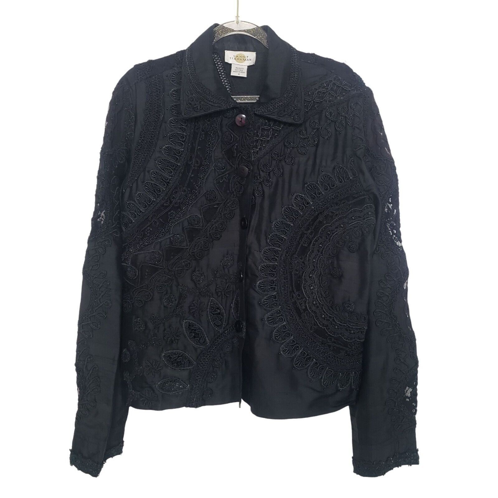 Designer Sandy Starkman Jacket Womens Size Medium Black 100% Silk Size M / US 6-8 / IT 42-44 - 2 Thumbnail