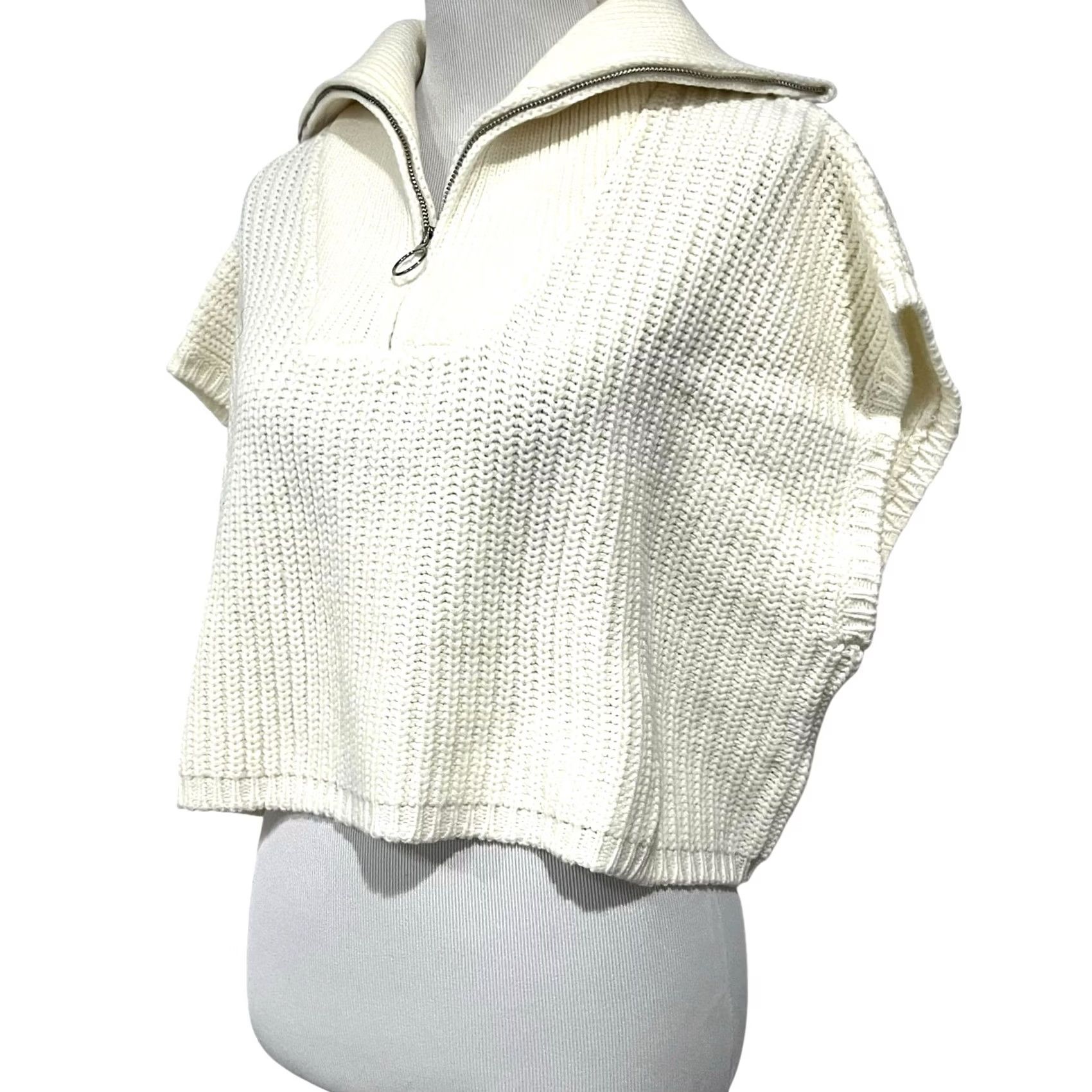 Vintage Lattelier Women’s Sweater Boxy Pullover 1/4 Zip Foldover Collar Ivory Cream Sz S Size S / US 4 / IT 40 - 3 Thumbnail