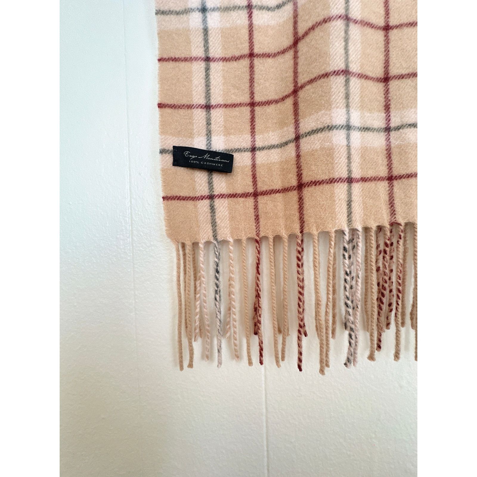 Enzo Mantovani Enzo Mantovani 100% Pure Cashmere Scarf Camel Plaid Soft ECU Size ONE SIZE - 2 Thumbnail