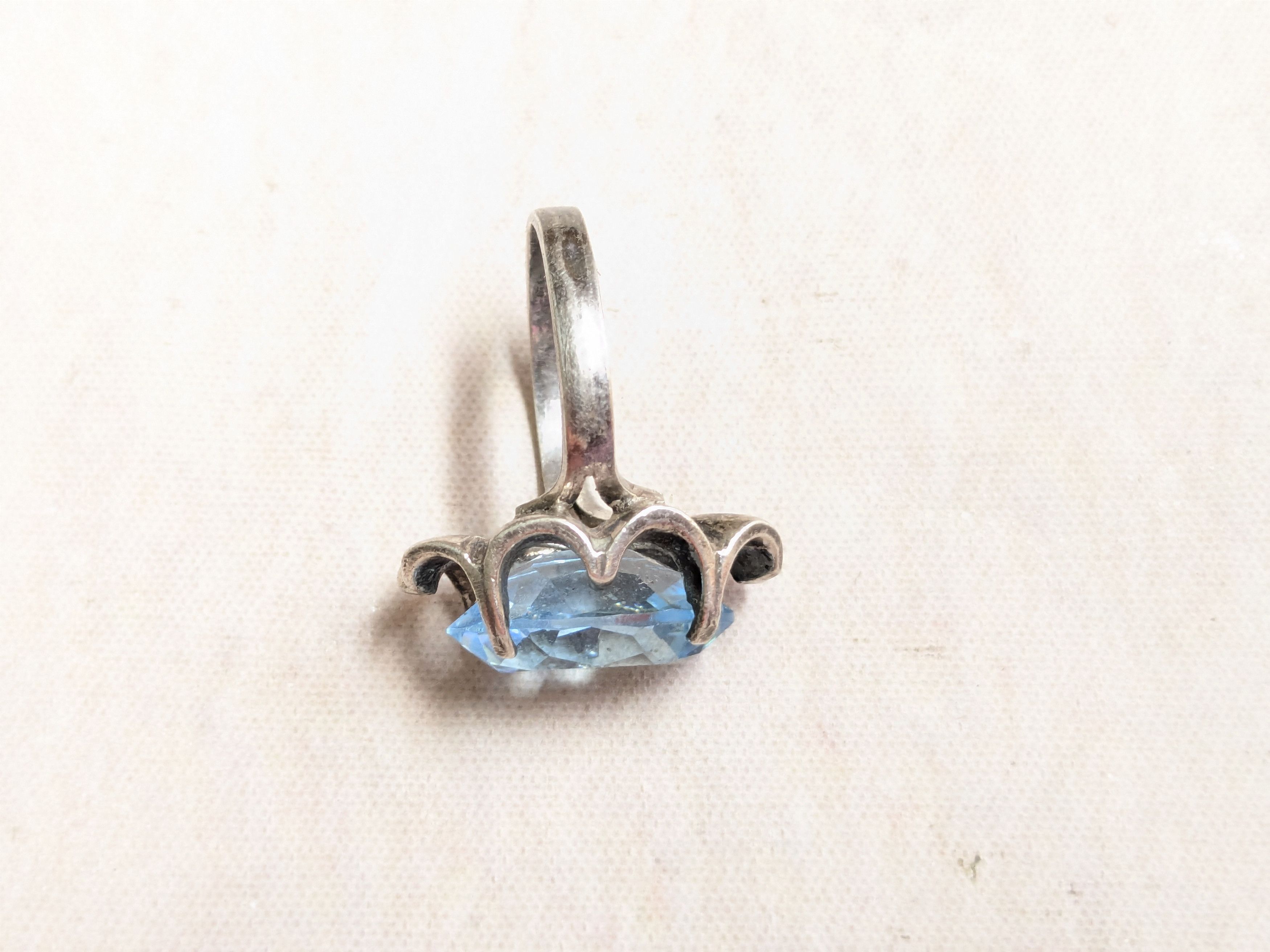 Jewelry Vintage Sterling Silver Ring Blue Glass 9.5 Oval Cocktail Size ONE SIZE - 9 Thumbnail
