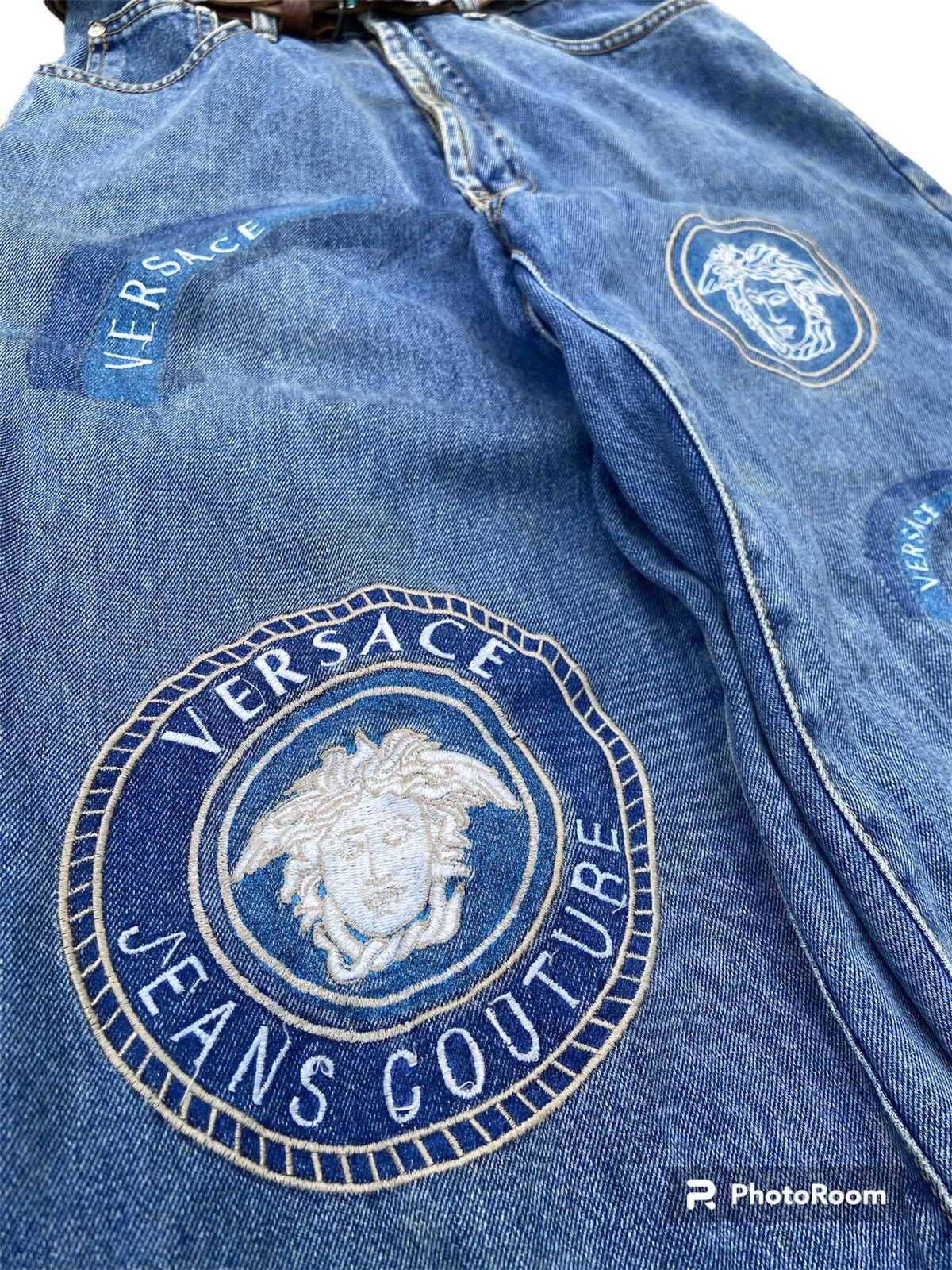 Versace × Versace Jeans Couture × Vintage VERSACE PATCH LOGO HIGH WAIST DENIM + BELT LEATHER Size US 26 / EU 42 - 4 Thumbnail