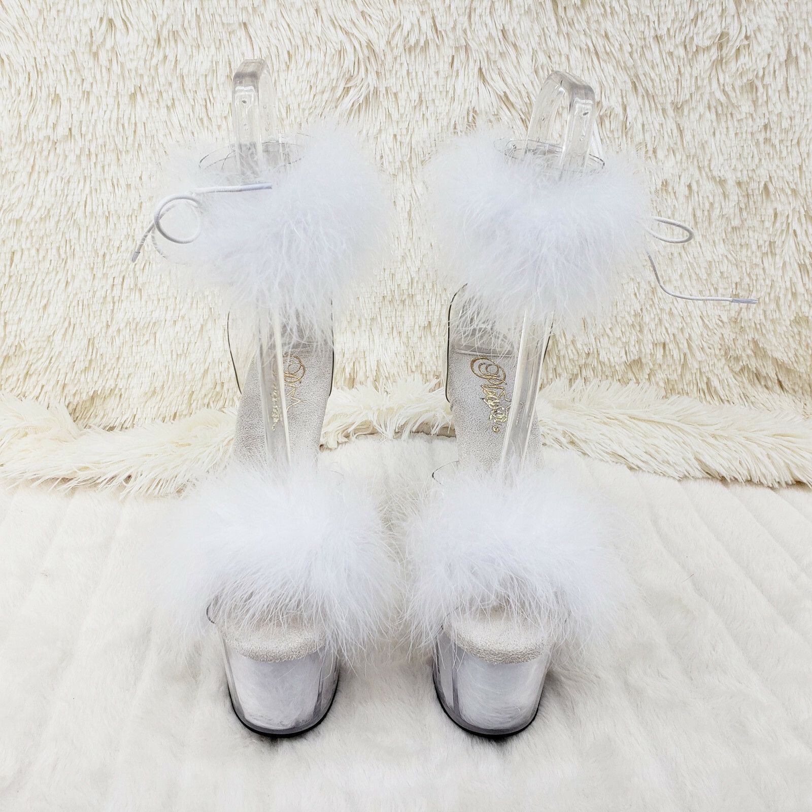 Other Adore 724 White Marabou Platform Shoes Sandals 7" High Heel Size US 11 / IT 41 - 7 Thumbnail