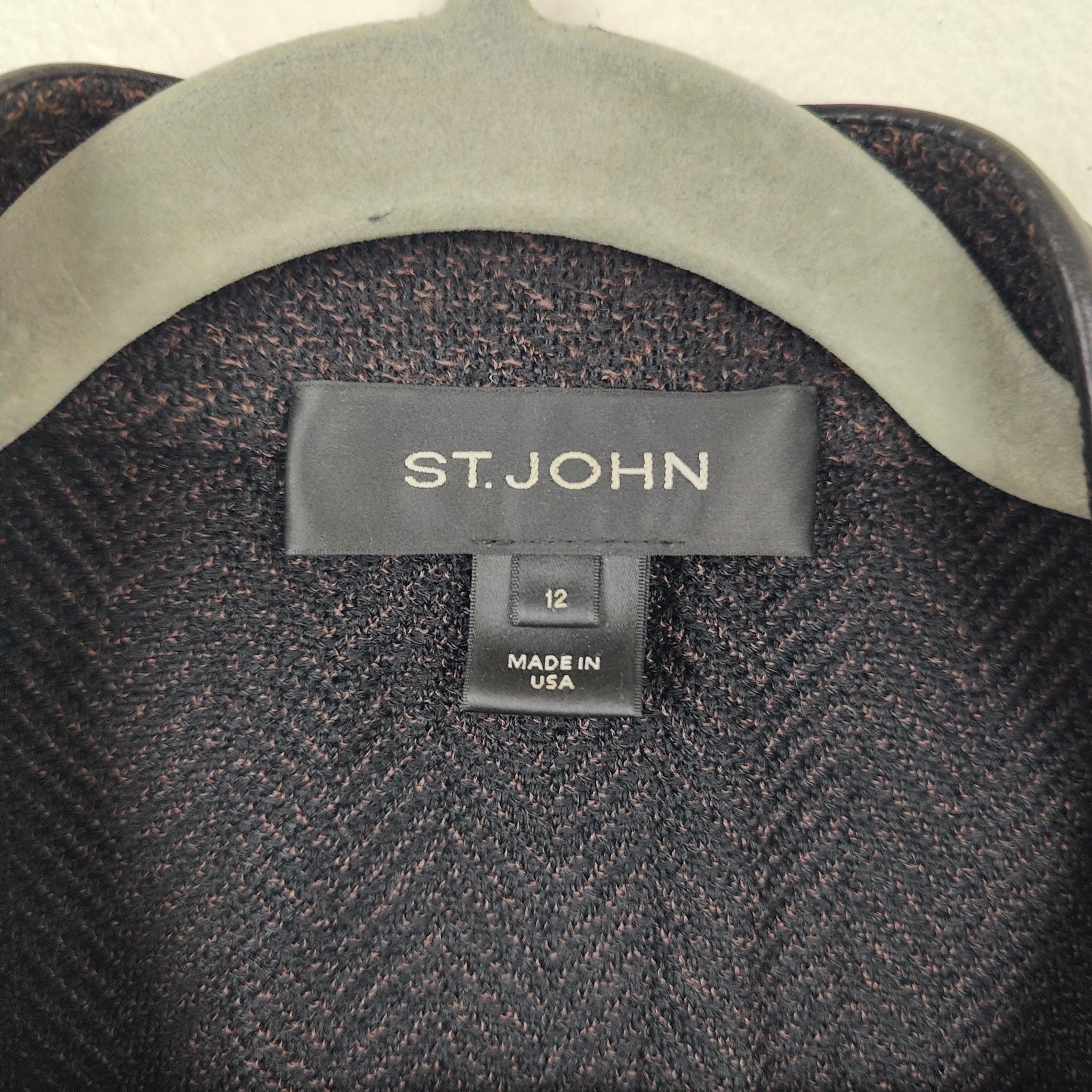 Other St John Knit Blazer Size 12 Black Herringbone Leather Trim Size XL / US 12-14 / IT 48-50 - 9 Thumbnail