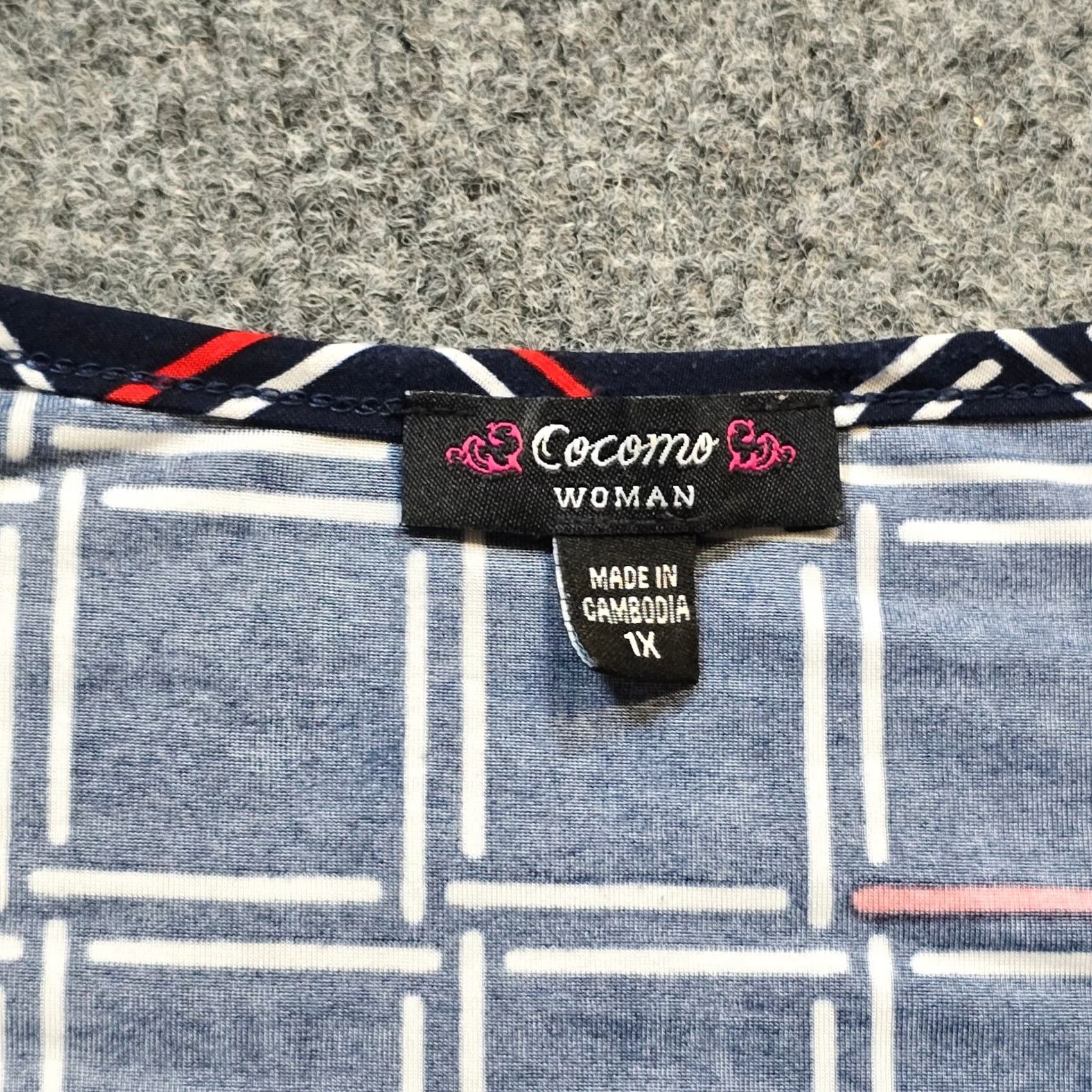 Vintage Cocomo Top Womens 1X Blue Size Plaid Short Sleeve Stretchy Slinky Casual Career Size XL / US 12-14 / IT 48-50 - 3 Thumbnail